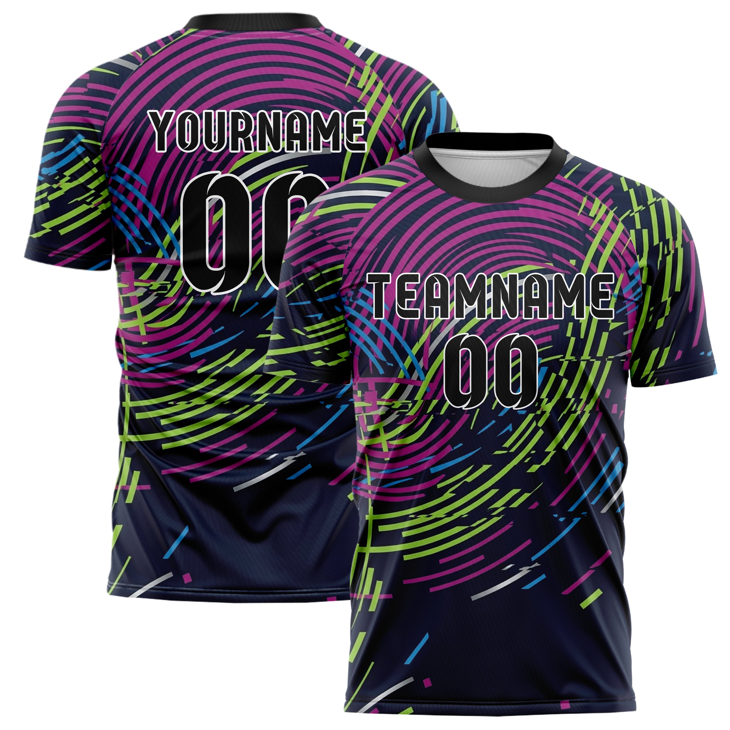 Marineblau Magenta Limette Blau Silber Neon Echo Bänder individuelles Fußballtrikot