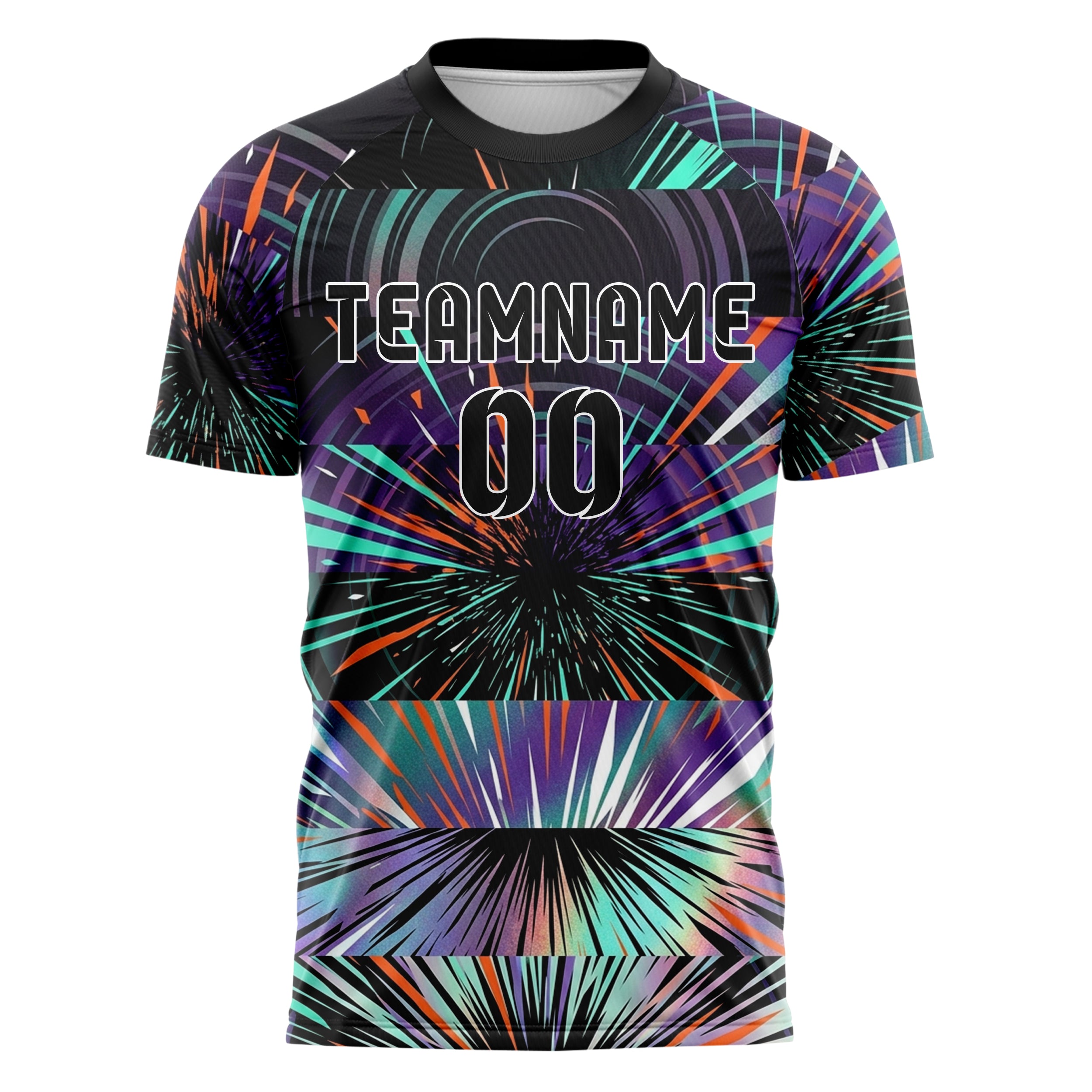 Schwarz Petrol Orange Lila Weiß Basspuls Eruption individuelles Fußballtrikot