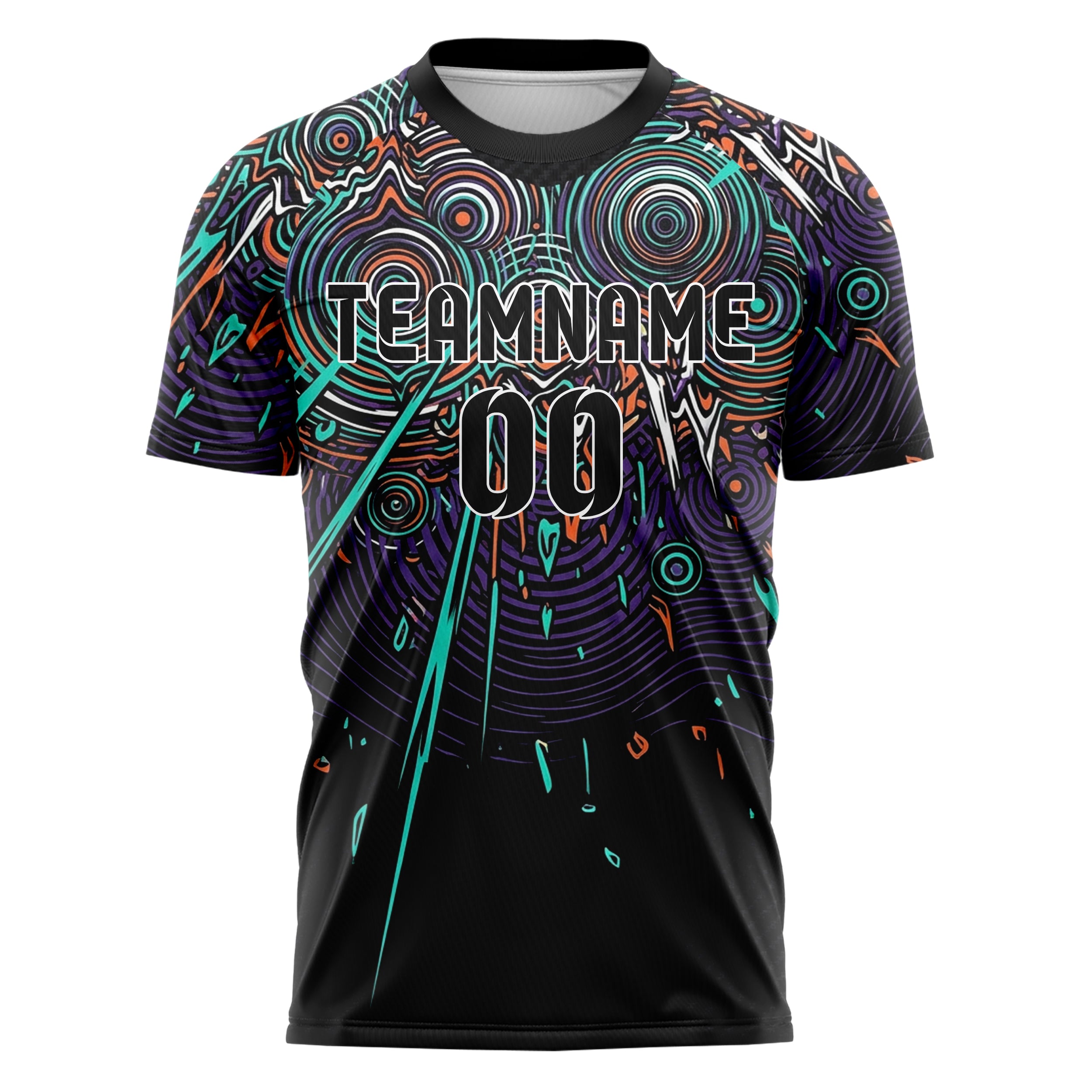 Schwarz Petrol Orange Lila Weiß psychedelisch Wellen Netzwerk individuelles Fußballtrikot