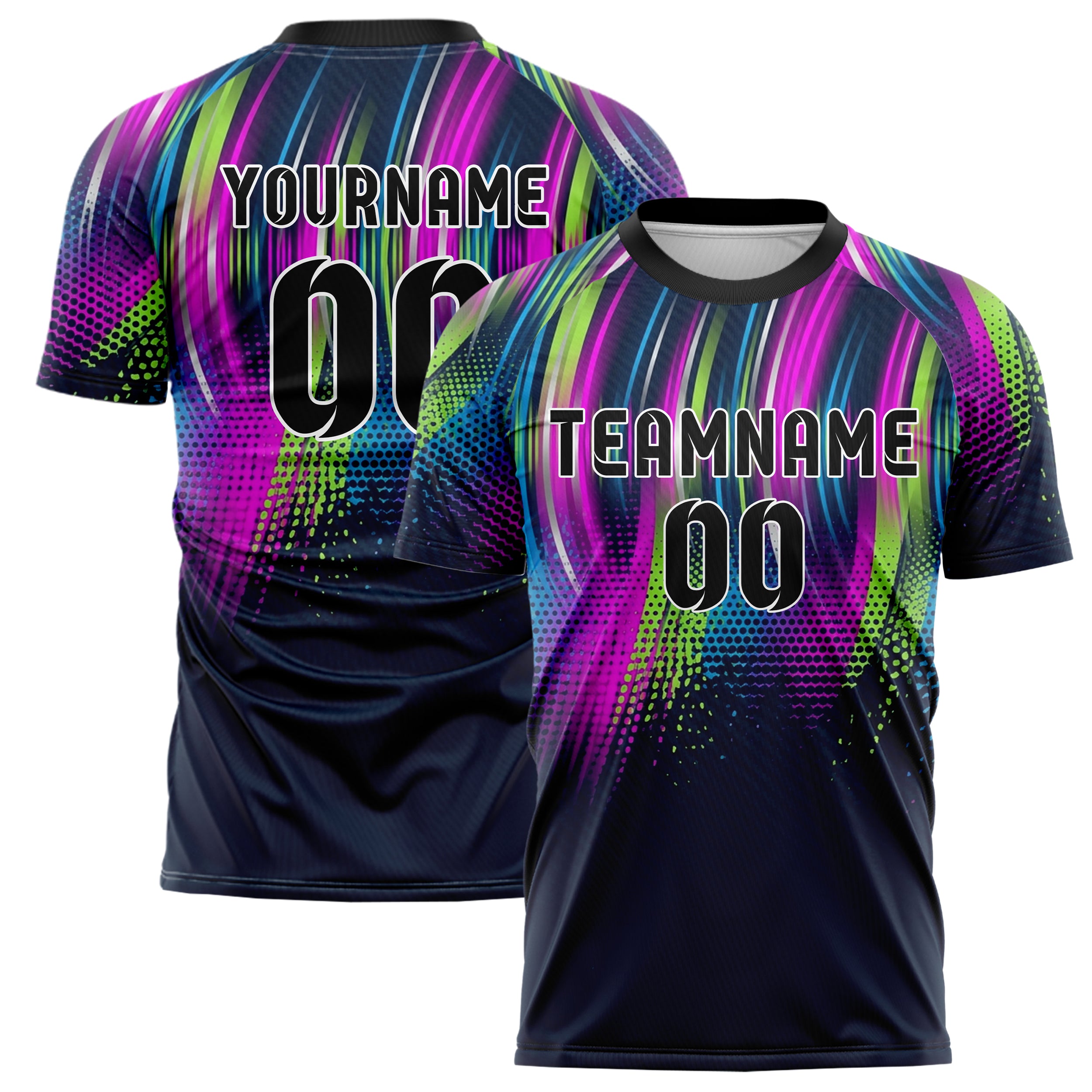 Marineblau Magenta Limette Blau Silber Neon Echo Bänder individuelles Fußballtrikot