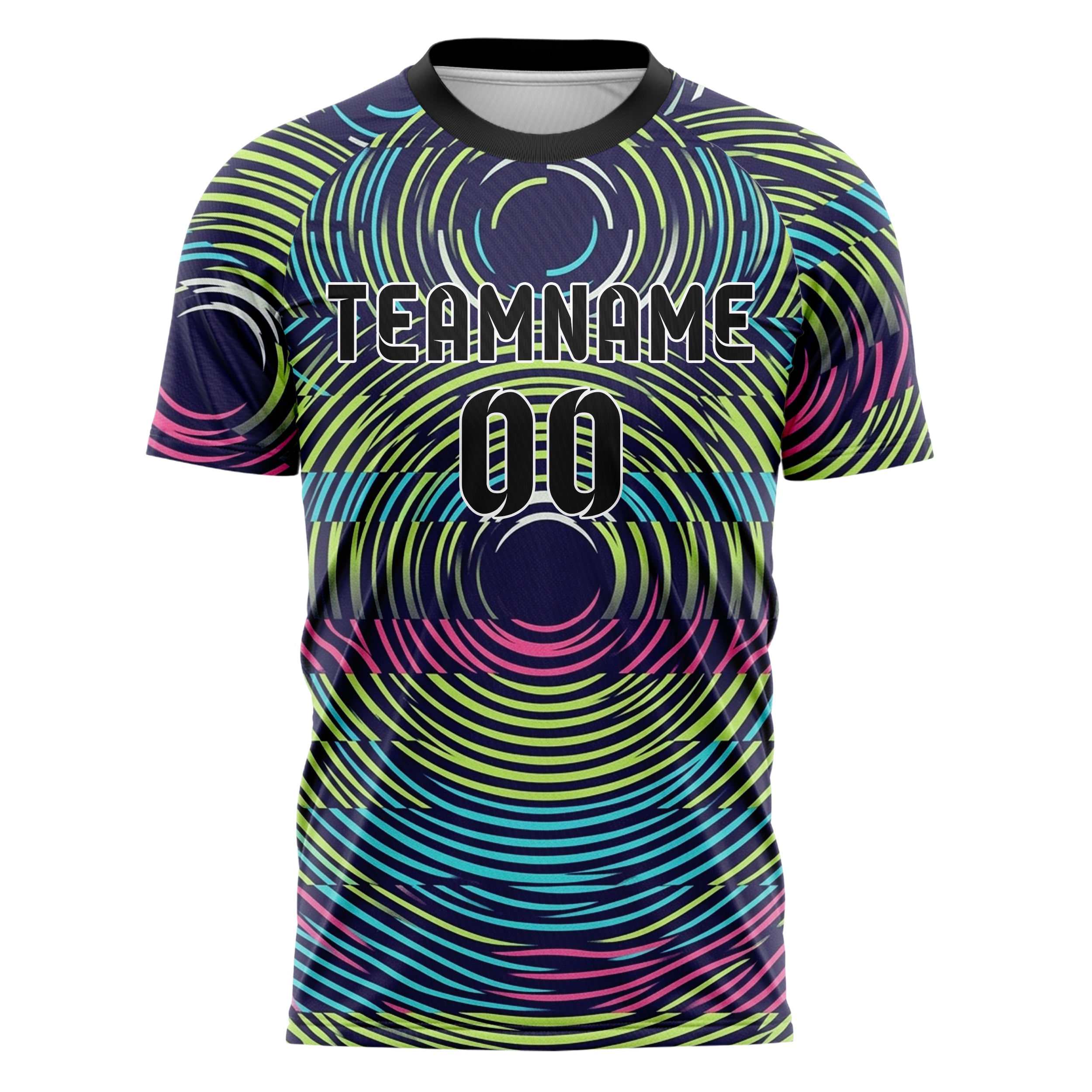 Indigo Acid Lime Cyan Pink Weiß Stroboskop Ringe Netz individuelles Fußballtrikot