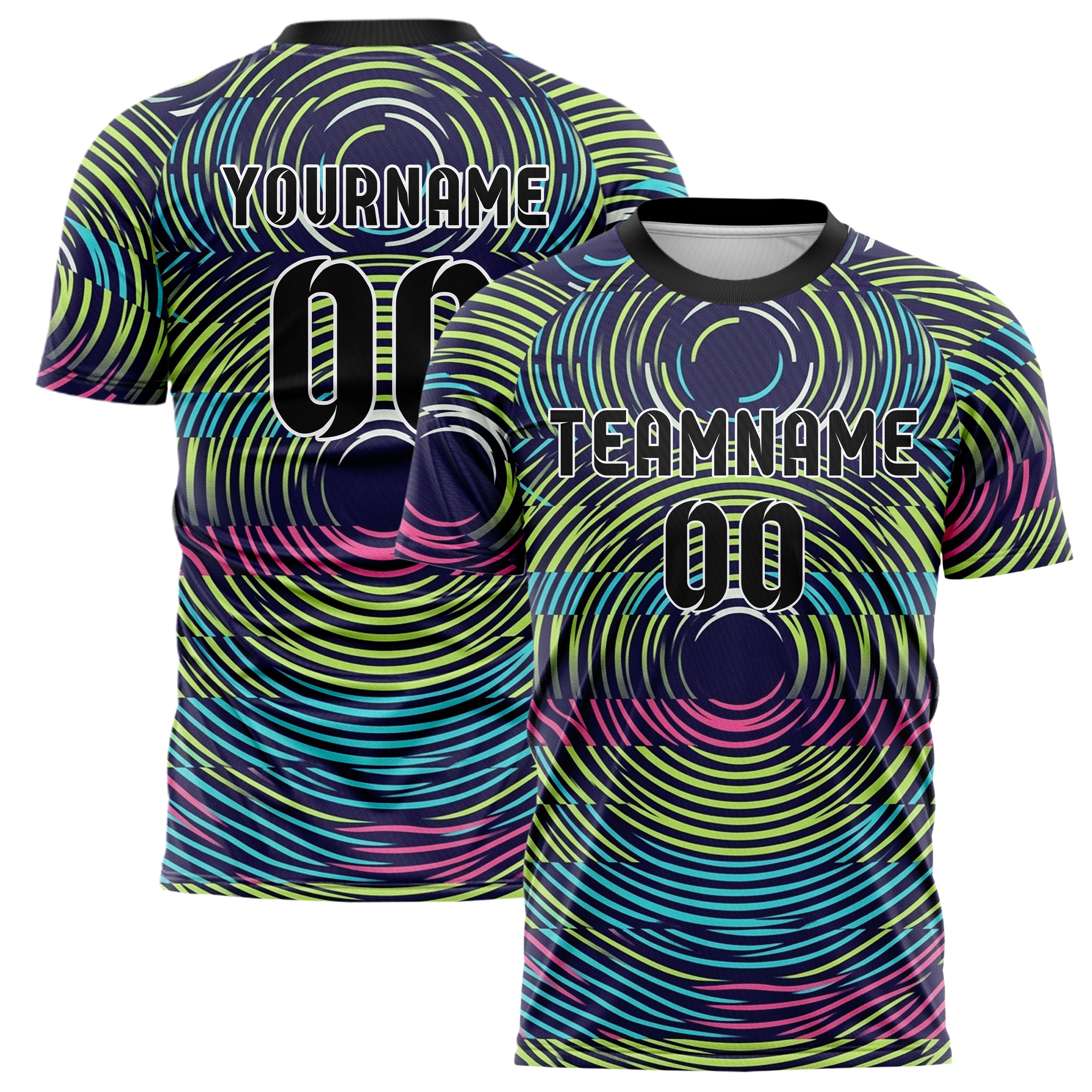 Indigo Acid Lime Cyan Pink Weiß Stroboskop Ringe Netz individuelles Fußballtrikot