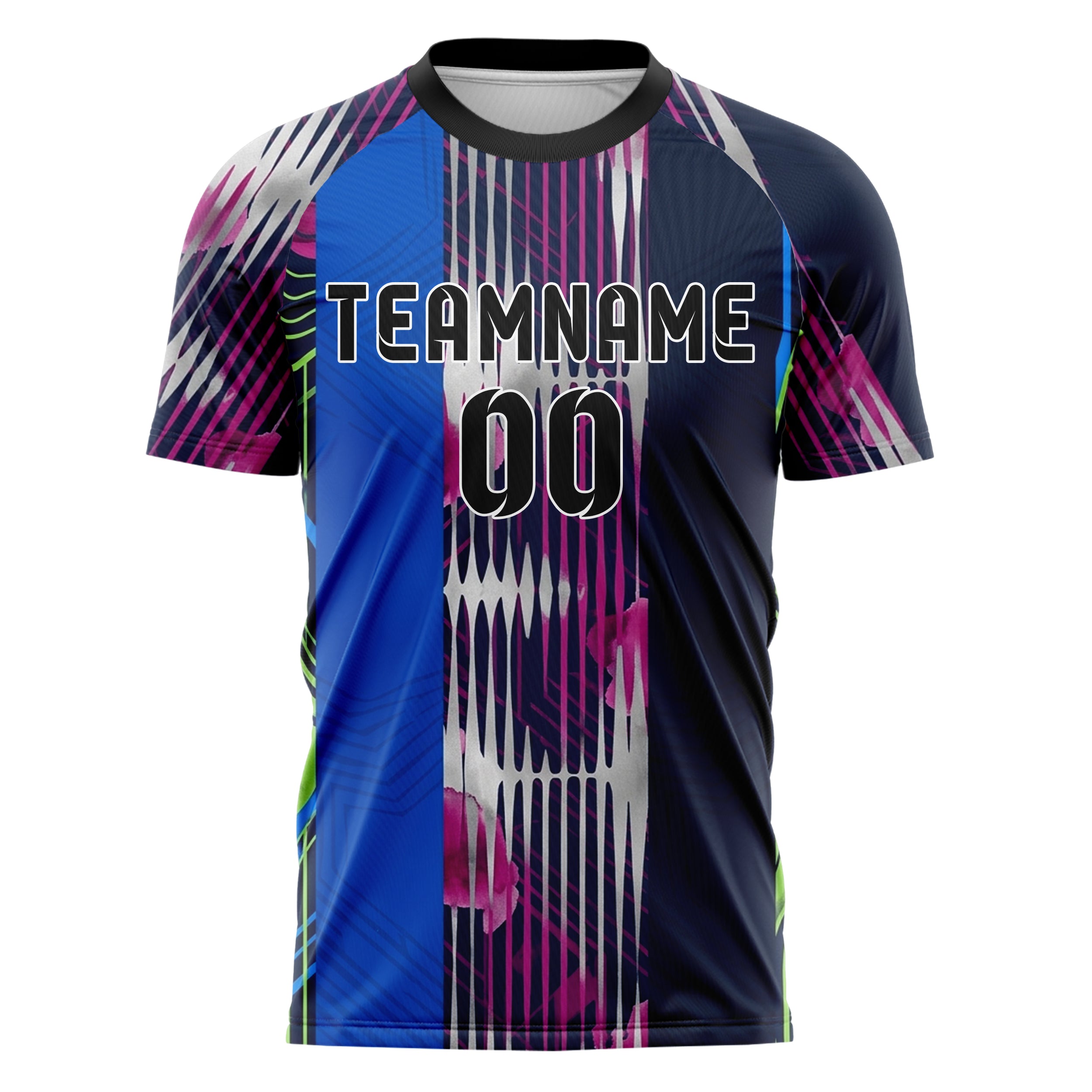 Marineblau Magenta Limette Blau Silber Aural Wellenform Kaskade individuelles Fußballtrikot