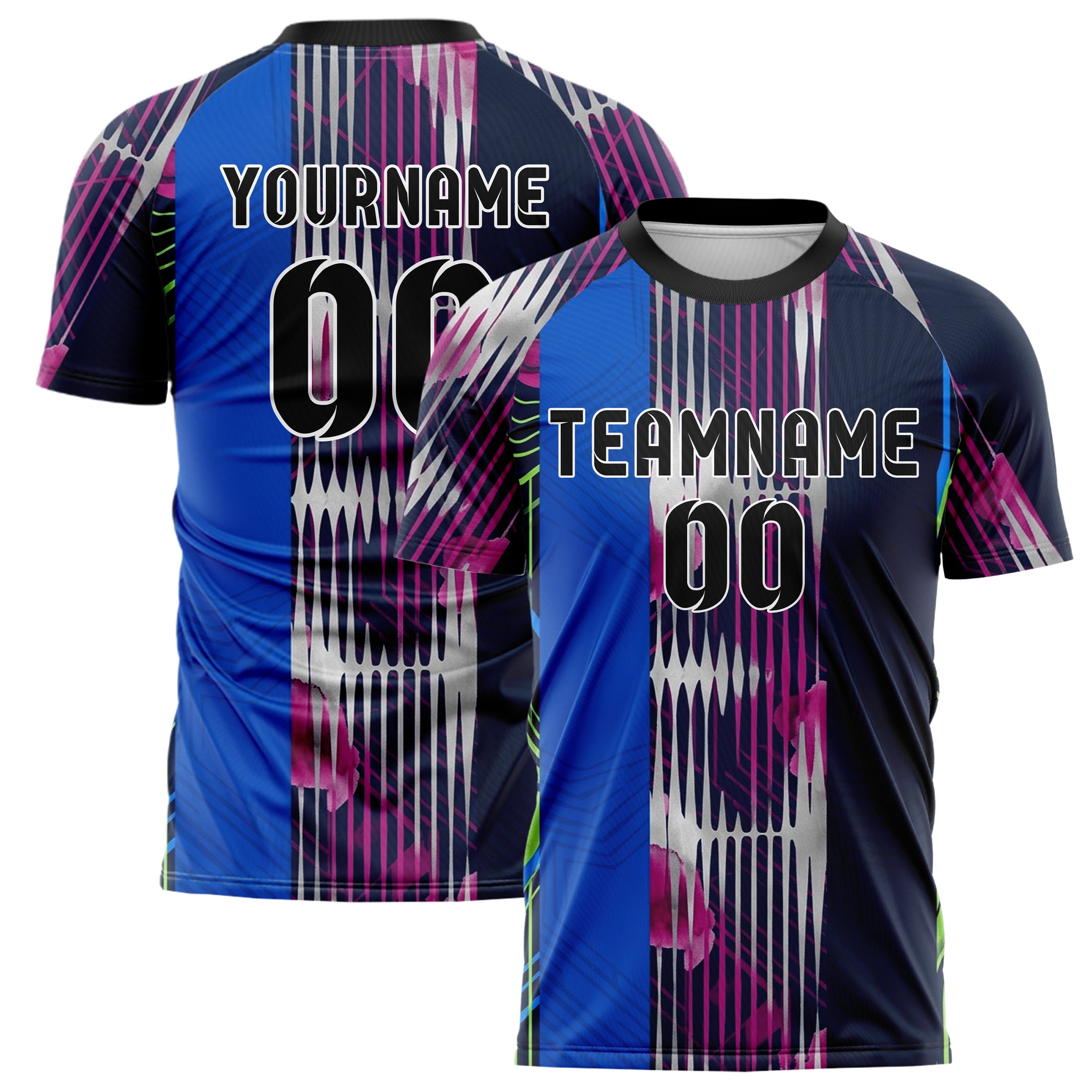 Marineblau Magenta Limette Blau Silber Aural Wellenform Kaskade individuelles Fußballtrikot