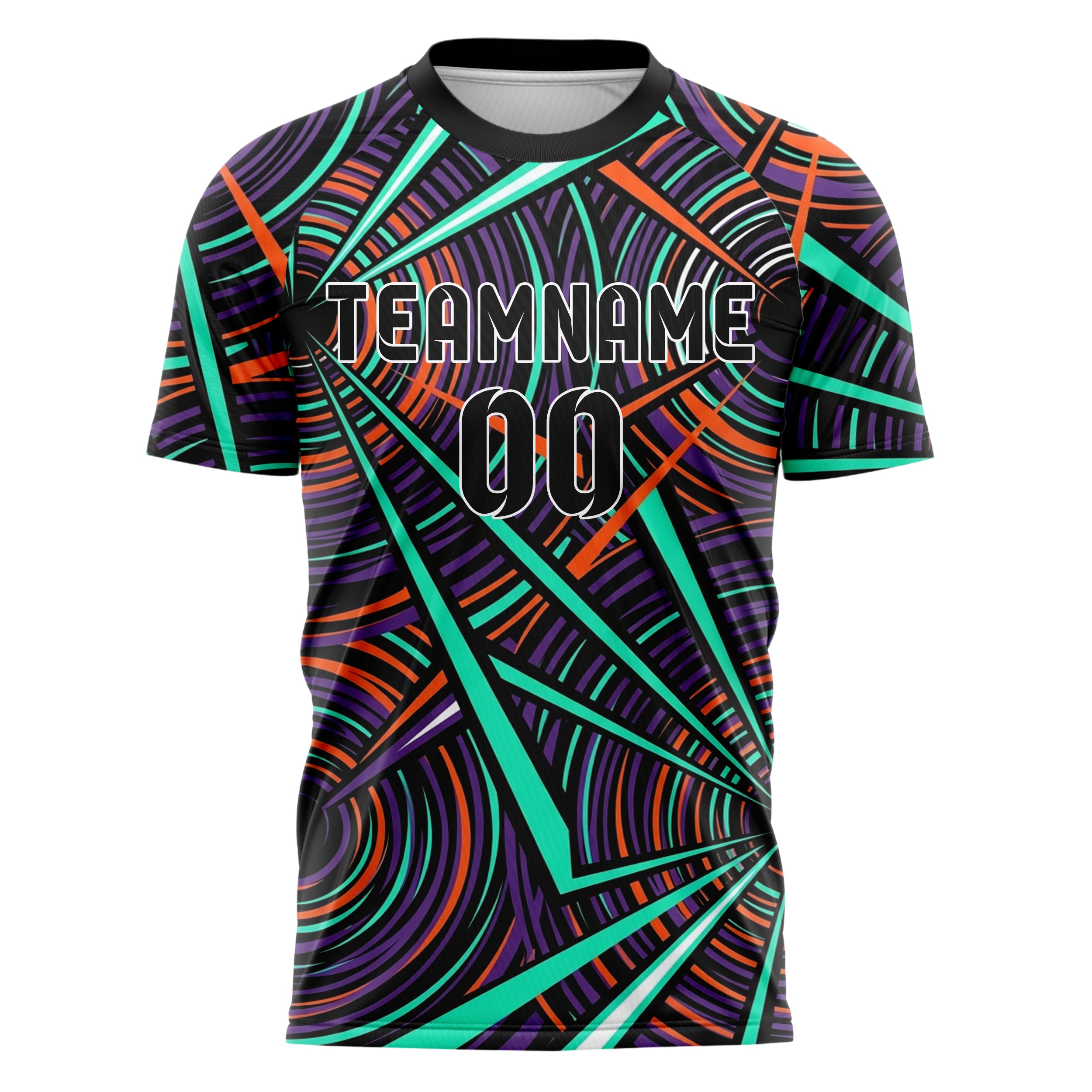 Schwarz Petrol Orange Lila Weiß psychedelisch Wellen Netzwerk individuelles Fußballtrikot