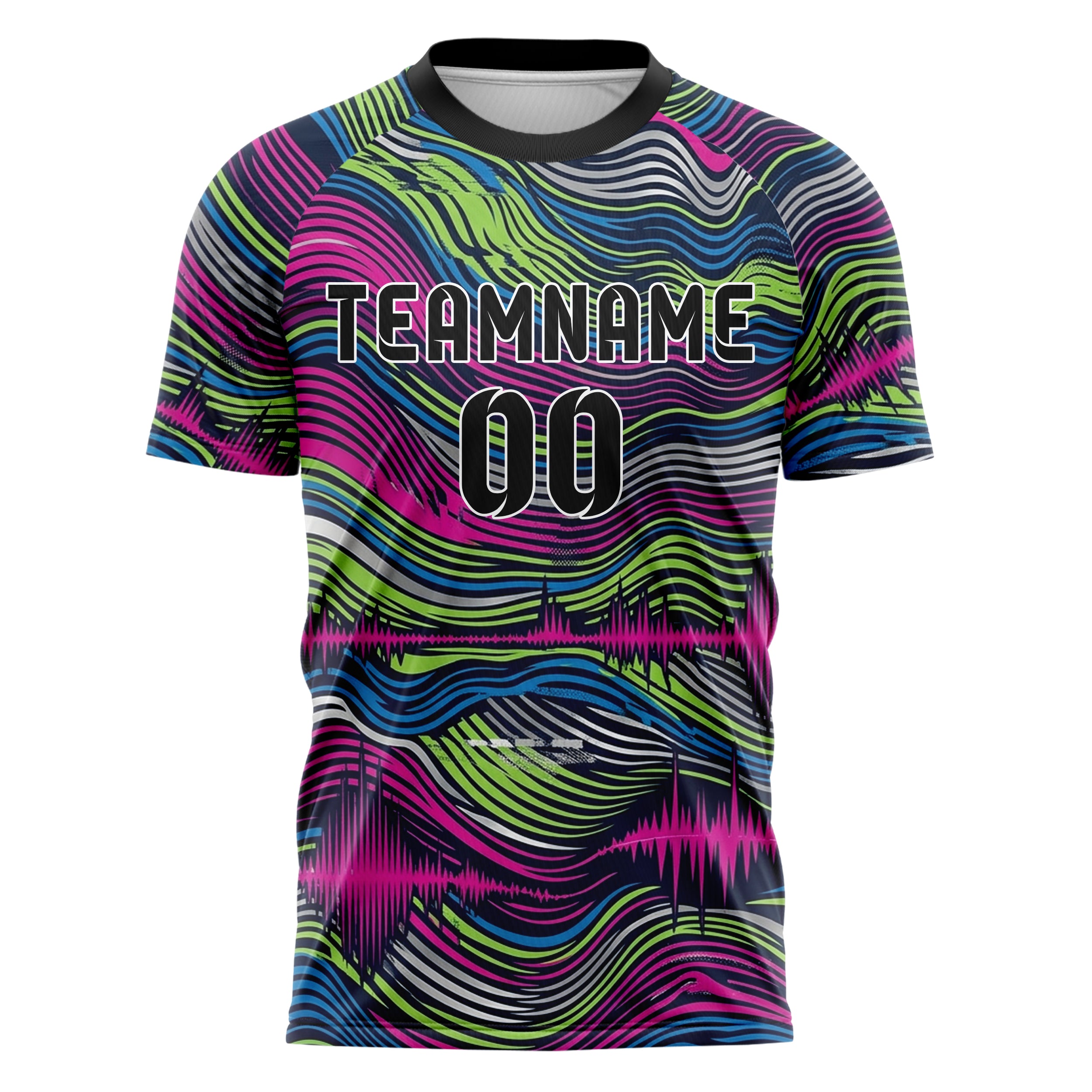 Marineblau Magenta Limette Blau Silber Aural Wellenform Kaskade individuelles Fußballtrikot