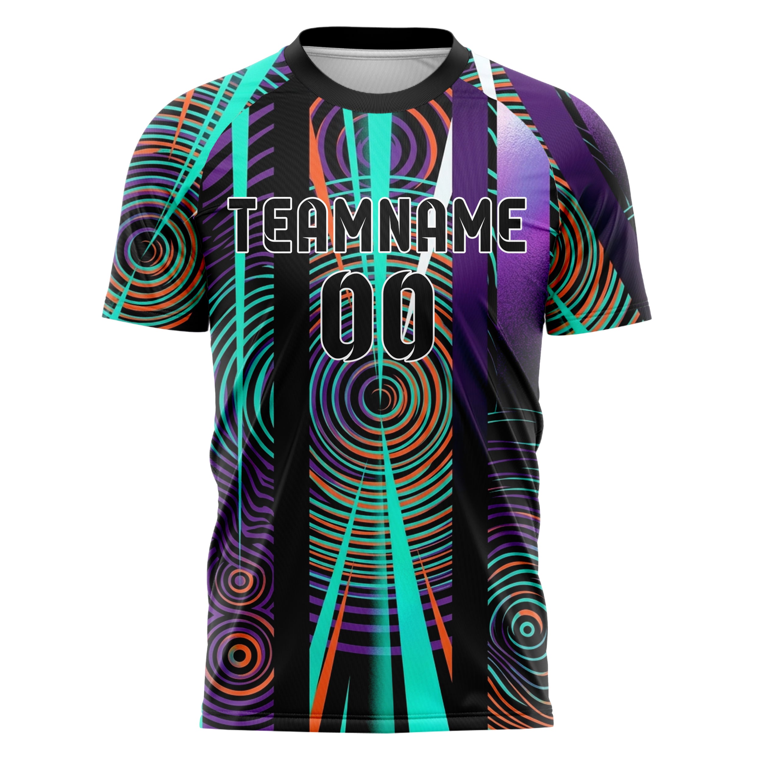 Schwarz Petrol Orange Lila Weiß psychedelisch Wellen Netzwerk individuelles Fußballtrikot