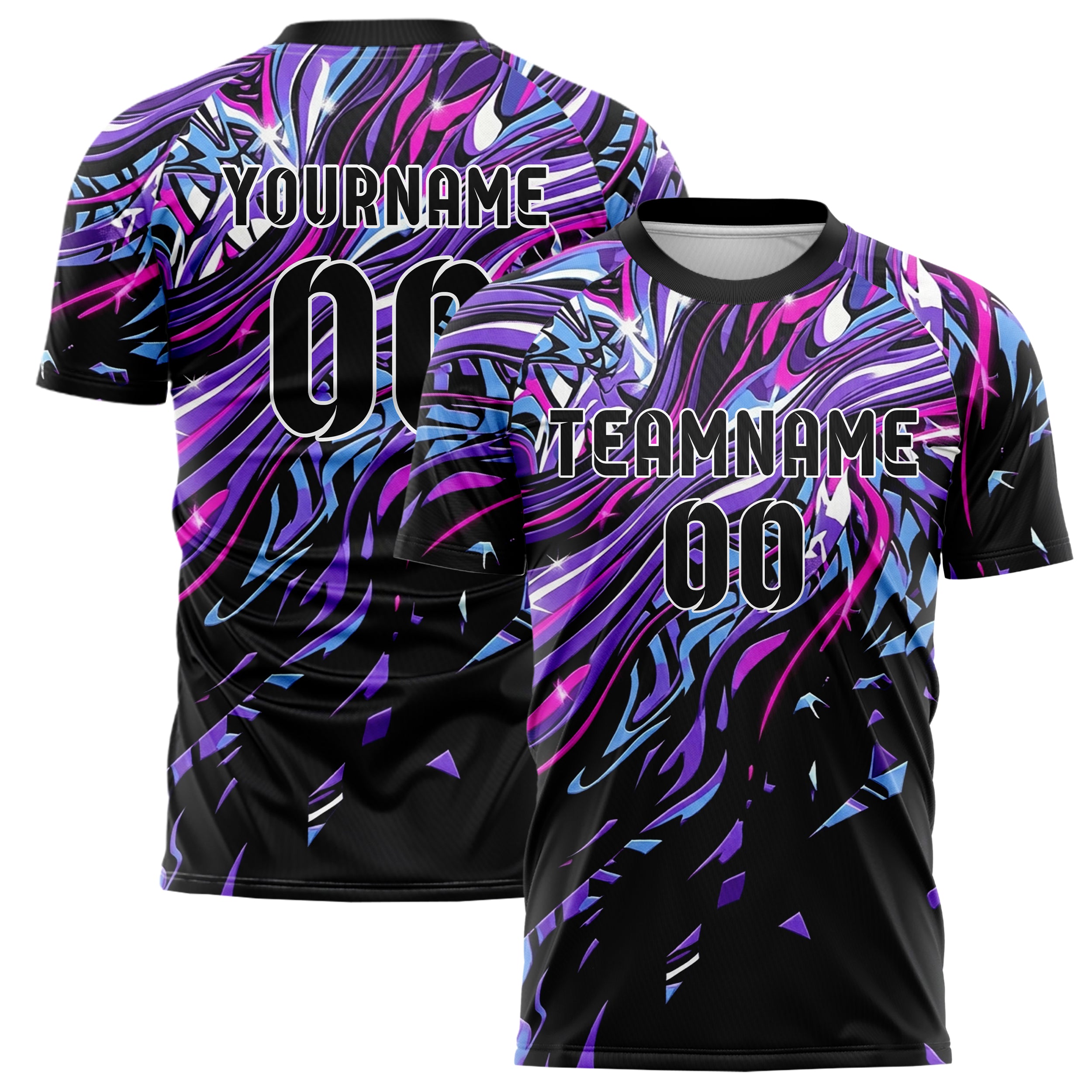 Schwarz UV Lila Elektroblau Magenta Weiß chromatisch Poster Schmelze individuelles Fußballtrikot
