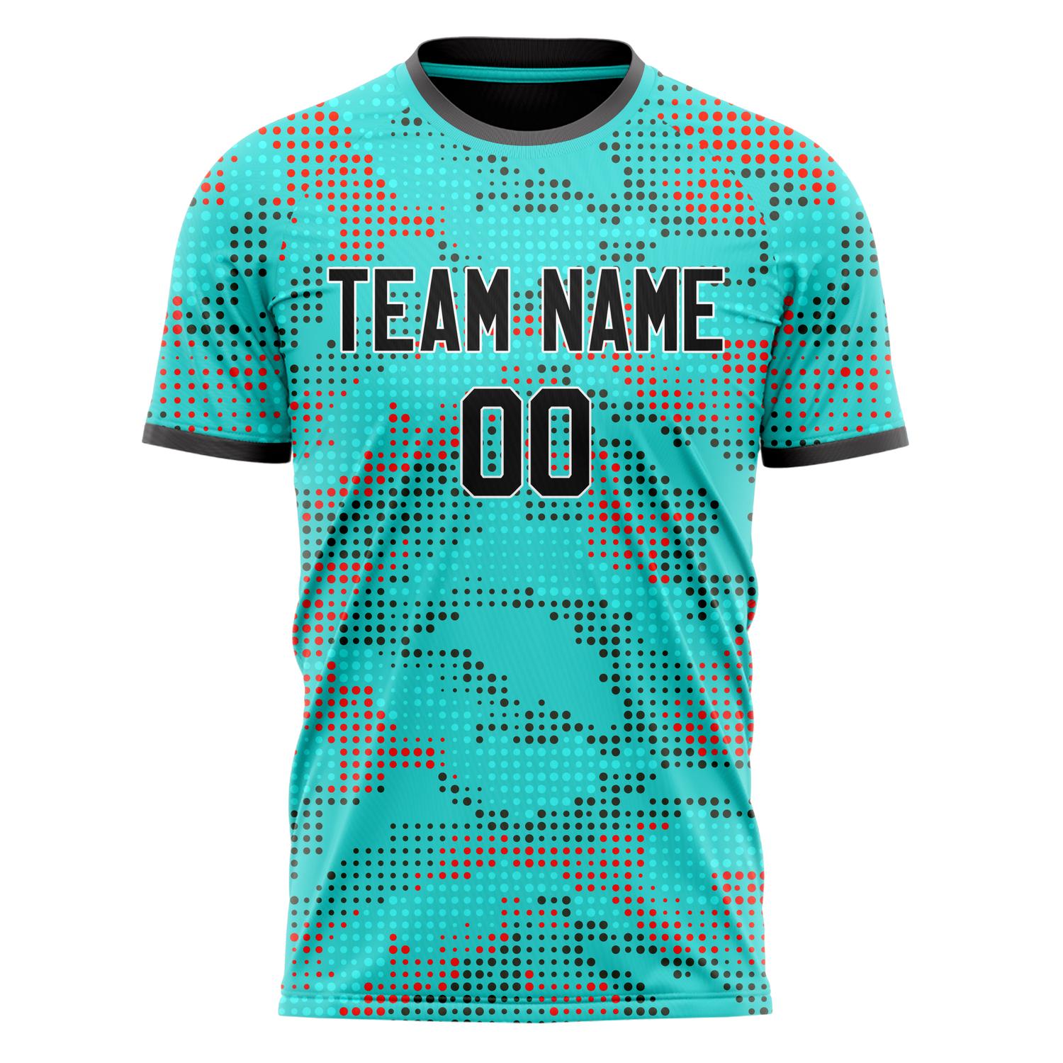 Maillot de football personnalisé professionnel à pois noirs et bleu sarcelle
