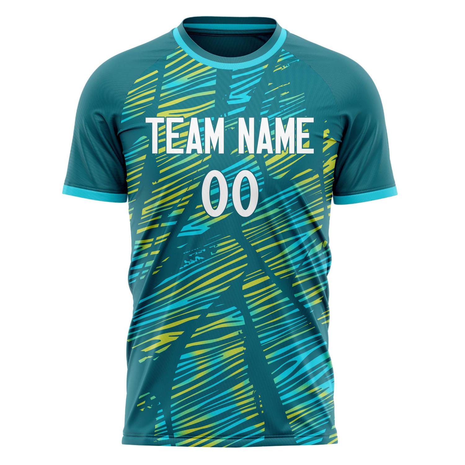 Maillot de football professionnel personnalisé à rayures blanches et bleu sarcelle