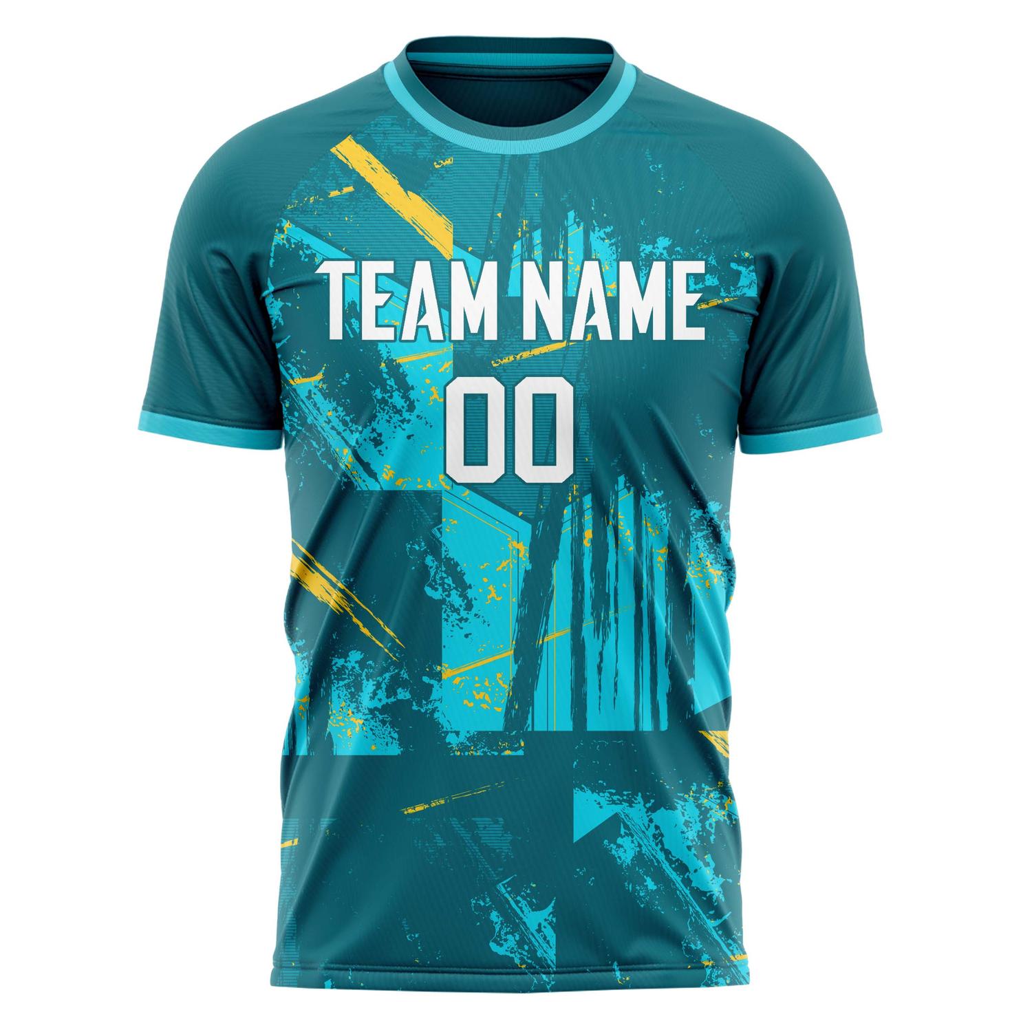 Maillot de football personnalisé à imprimé abstrait bleu sarcelle et blanc