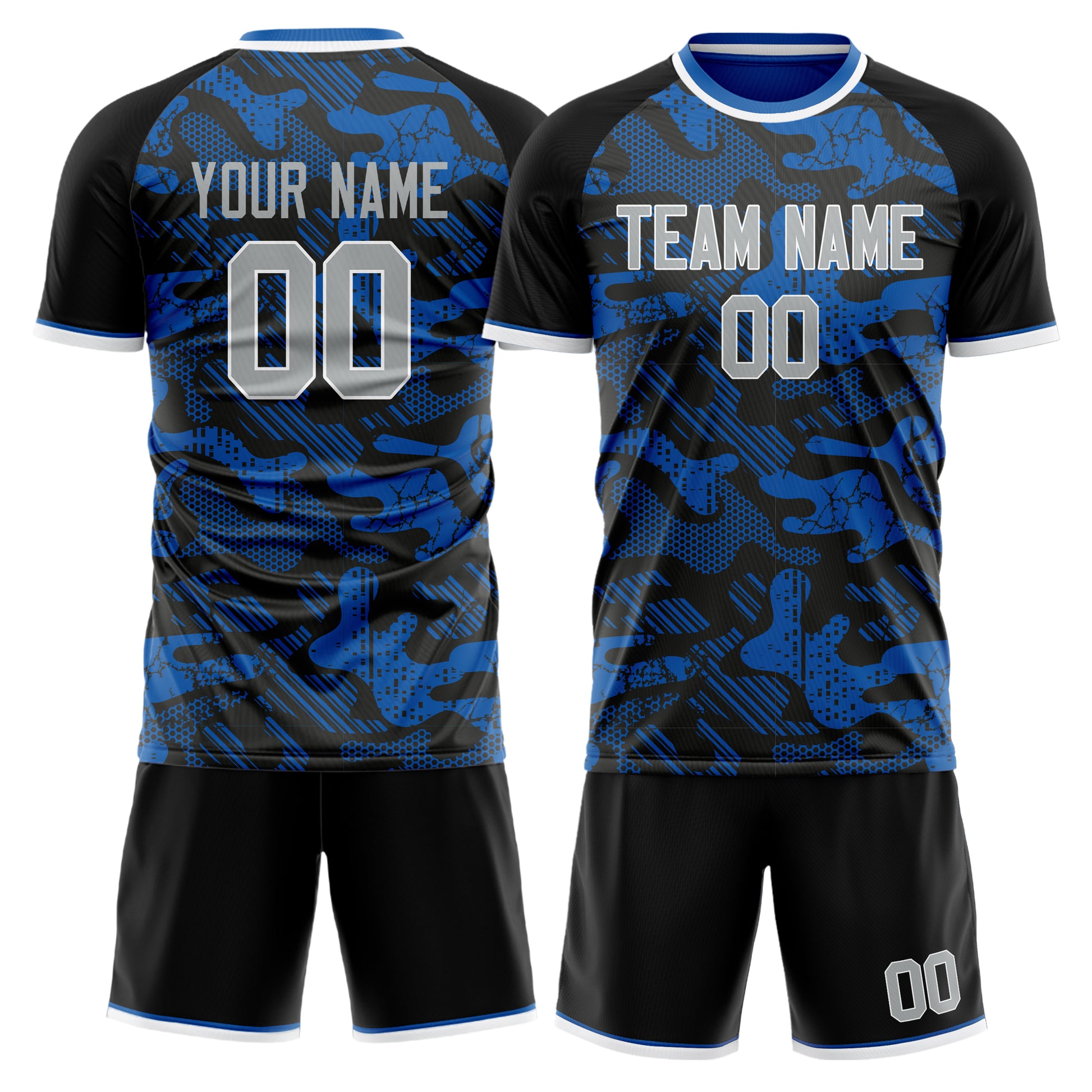 Maßgeschneidertes Professionelles Blau Schwarz Tarn Fußballtrikot-Set FT03240719JC052
