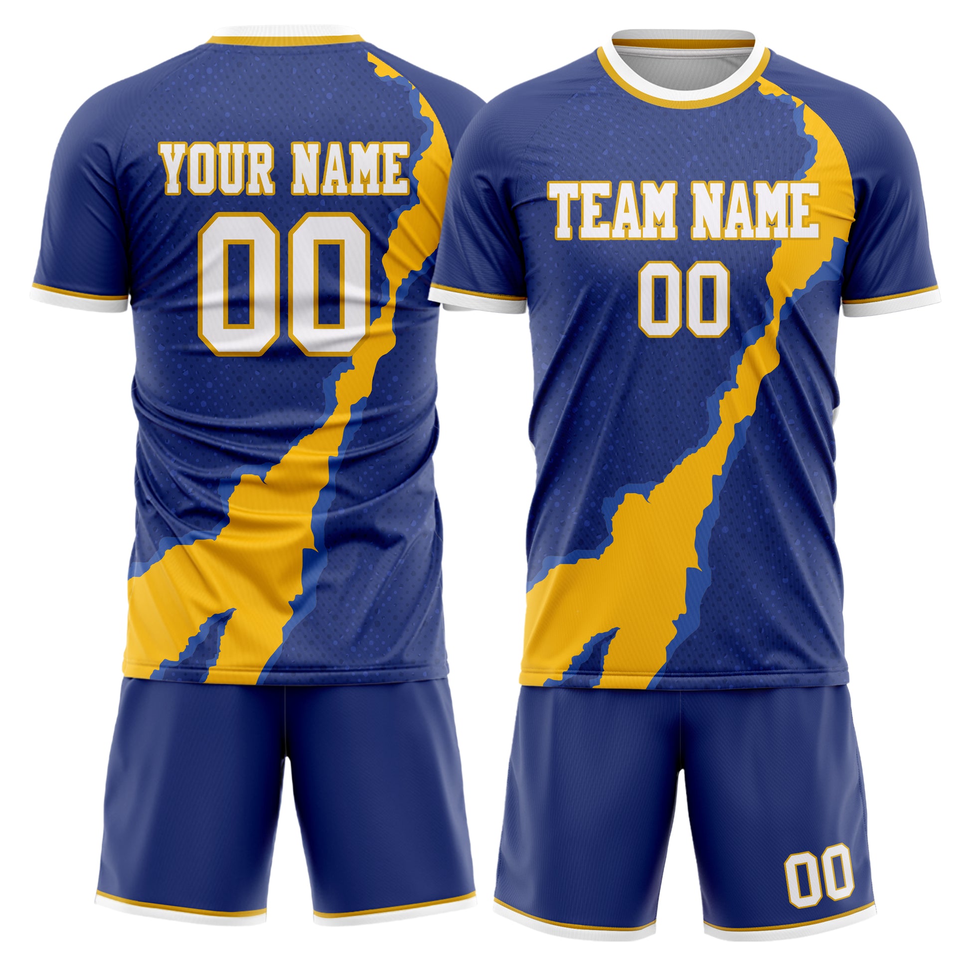 Maßgeschneidertes Professionelles Marineblau Gold Zickzack Fußballtrikot-Set FT03240719JC094
