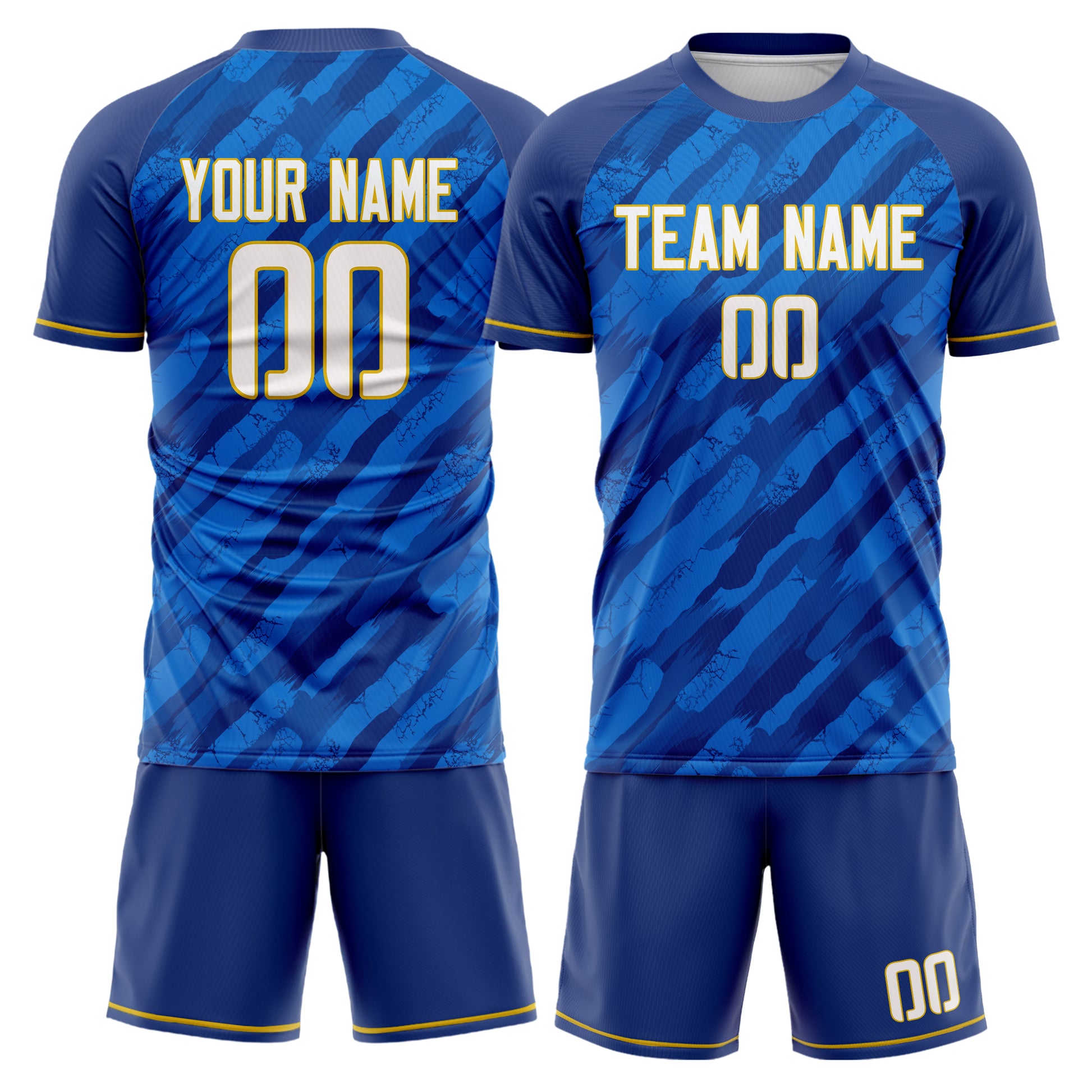 Maßgeschneidertes Professionelles Königsblau Weiß Streifen Fußballtrikot-Set FT03240719JC132