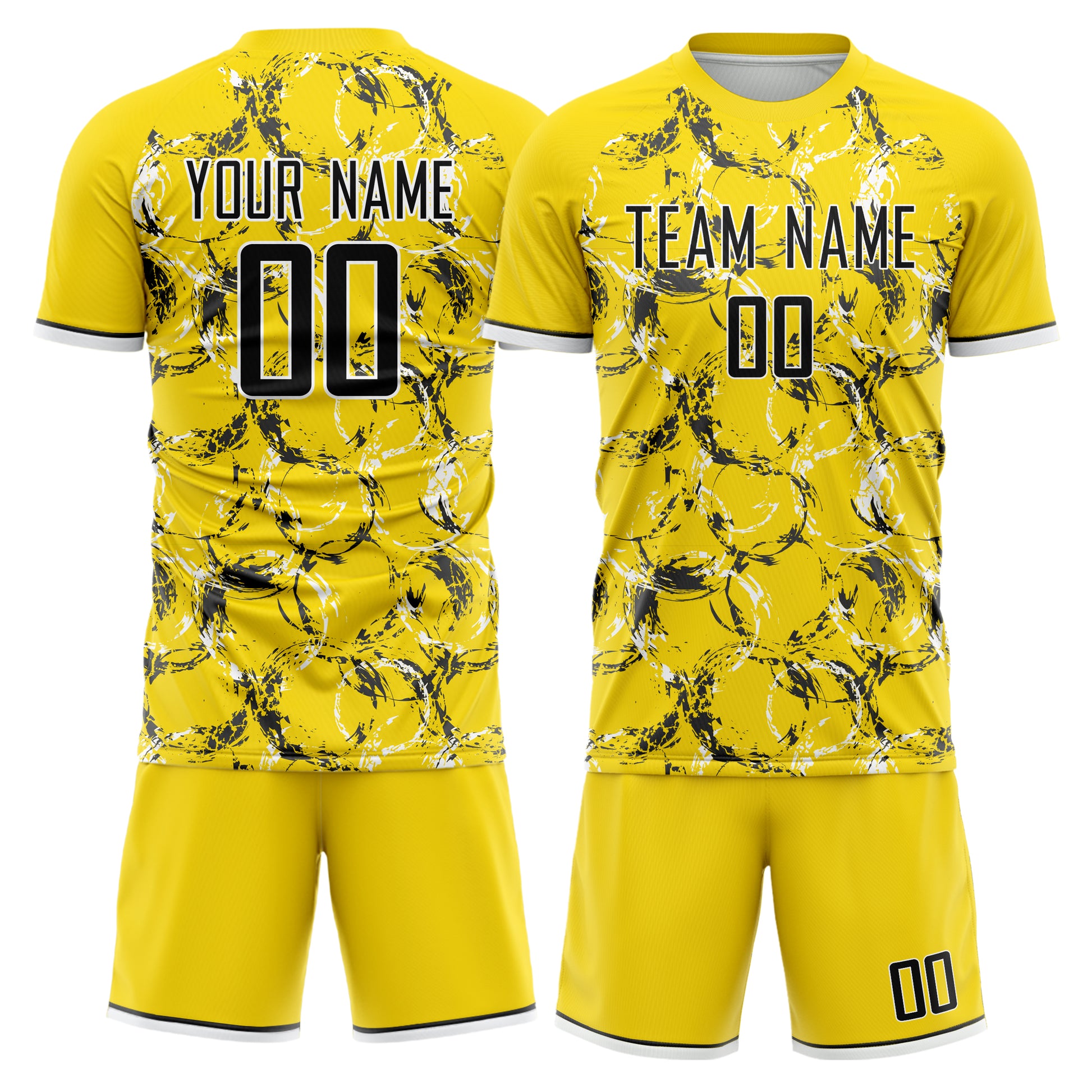 Maßgeschneidertes Professionelles Gelb Schwarz Kreisförmiges Fußballtrikot-Set FT03240719JC159