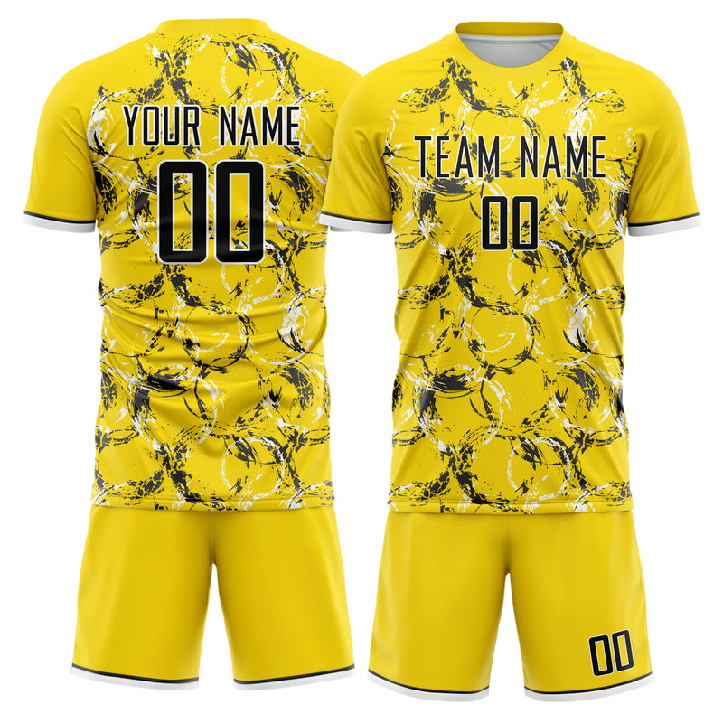 Maßgeschneidertes Professionelles Gelb Schwarz Kreisförmiges Fußballtrikot-Set FT03240719JC159