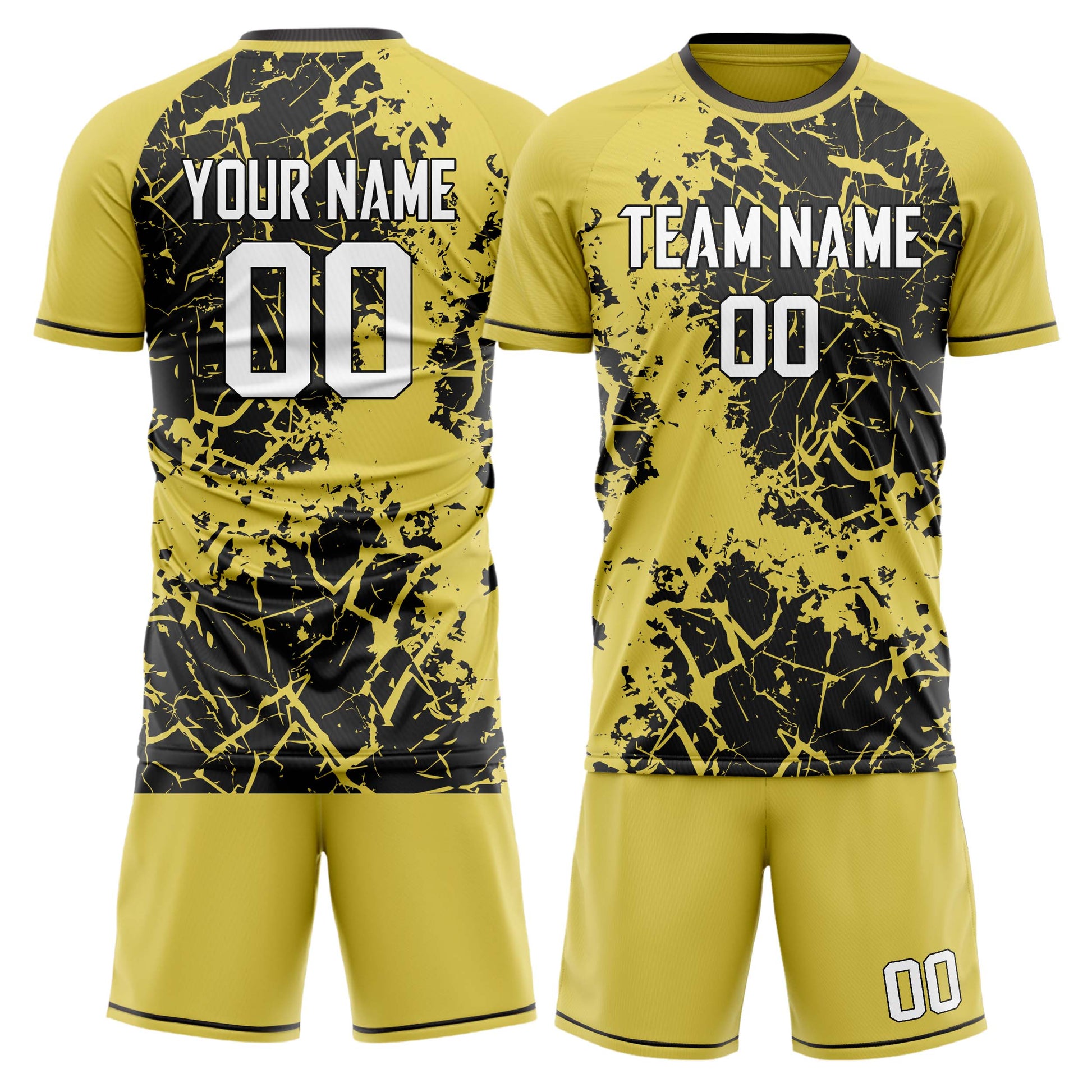Maßgeschneidertes Professionelles Gelb Schwarz Marmor Fußballtrikot-Set FT03240719JG225