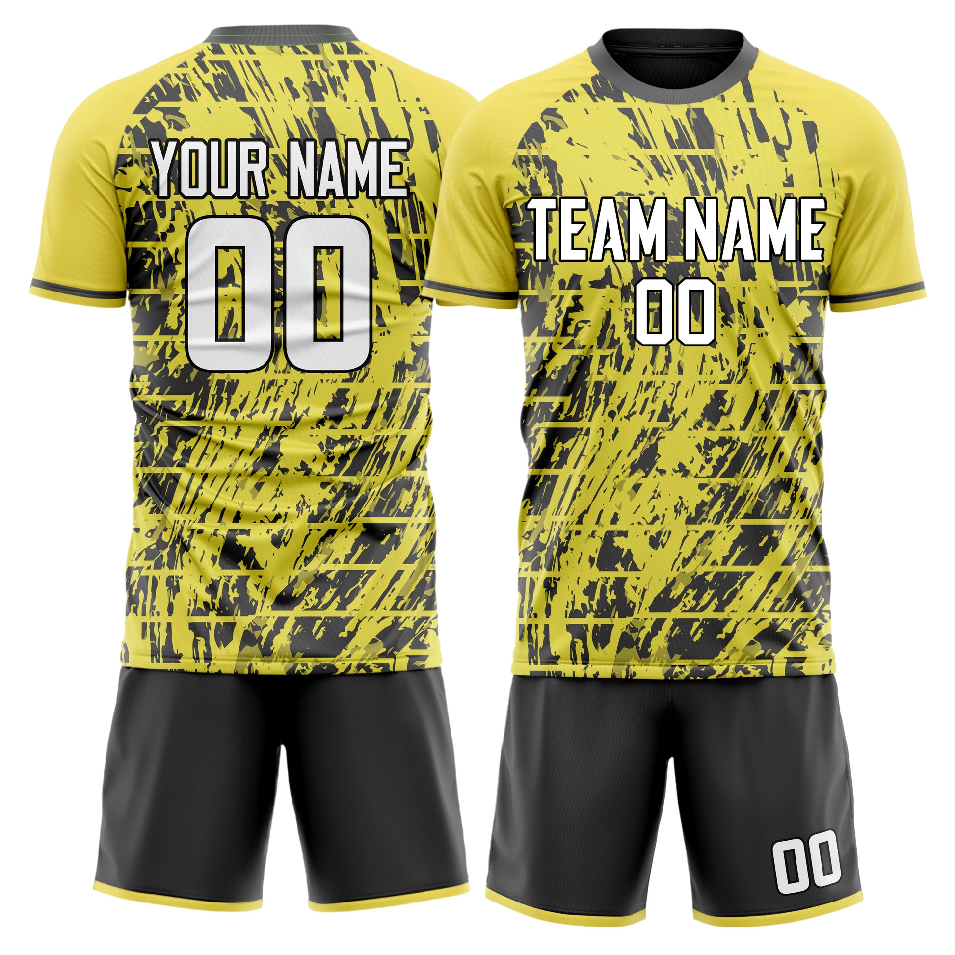 Maßgeschneidertes Professionelles Gelb Grau Sprenkel Fußballtrikot-Set FT03240719XE003