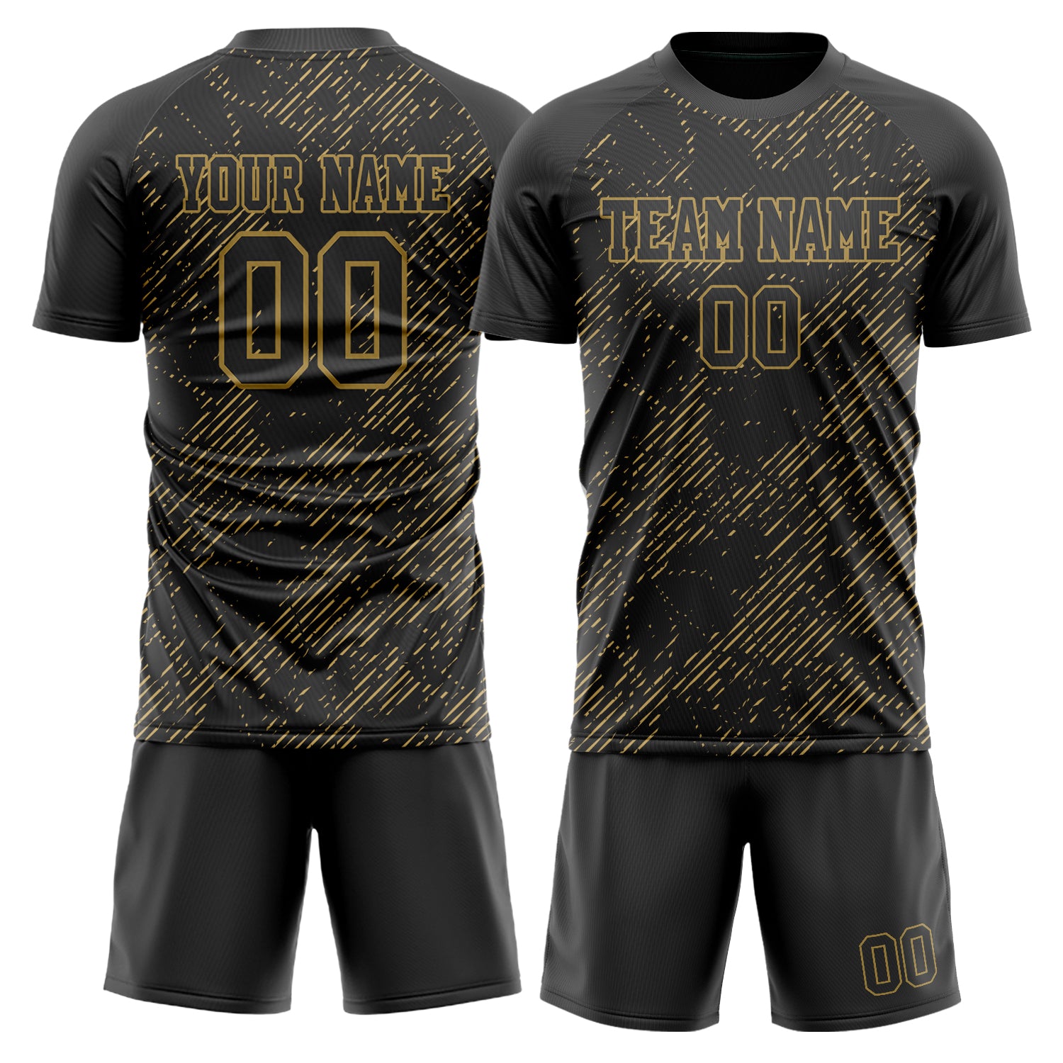Maßgeschneidertes Professionelles Schwarz Altgold Punkte Fußballtrikot-Set FT03240719XF310