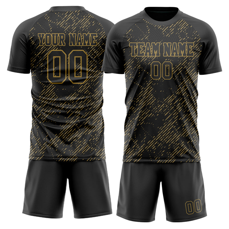 Maßgeschneidertes Professionelles Schwarz Altgold Punkte Fußballtrikot-Set FT03240719XF310