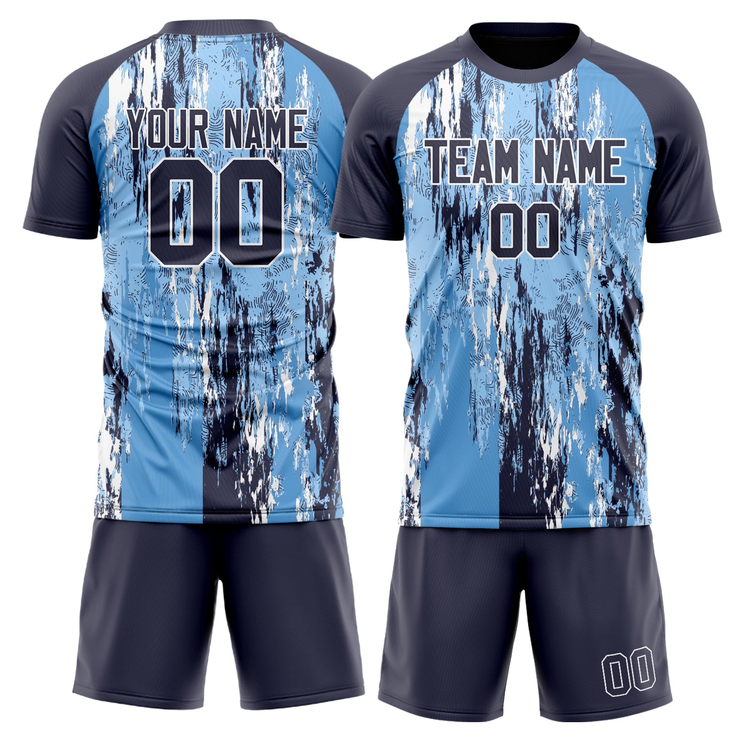 Maßgeschneidertes Professionelles Hellblau Marineblau Marmor Fußballtrikot-Set FT03240719ZX389