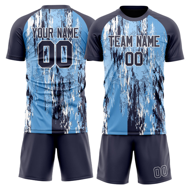 Maßgeschneidertes Professionelles Hellblau Marineblau Marmor Fußballtrikot-Set FT03240719ZX389