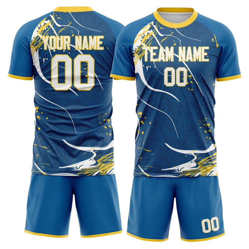 Maßgeschneidertes Professionelles Marineblau Weiß Strudel Fußballtrikot-Set FT03240809JC130