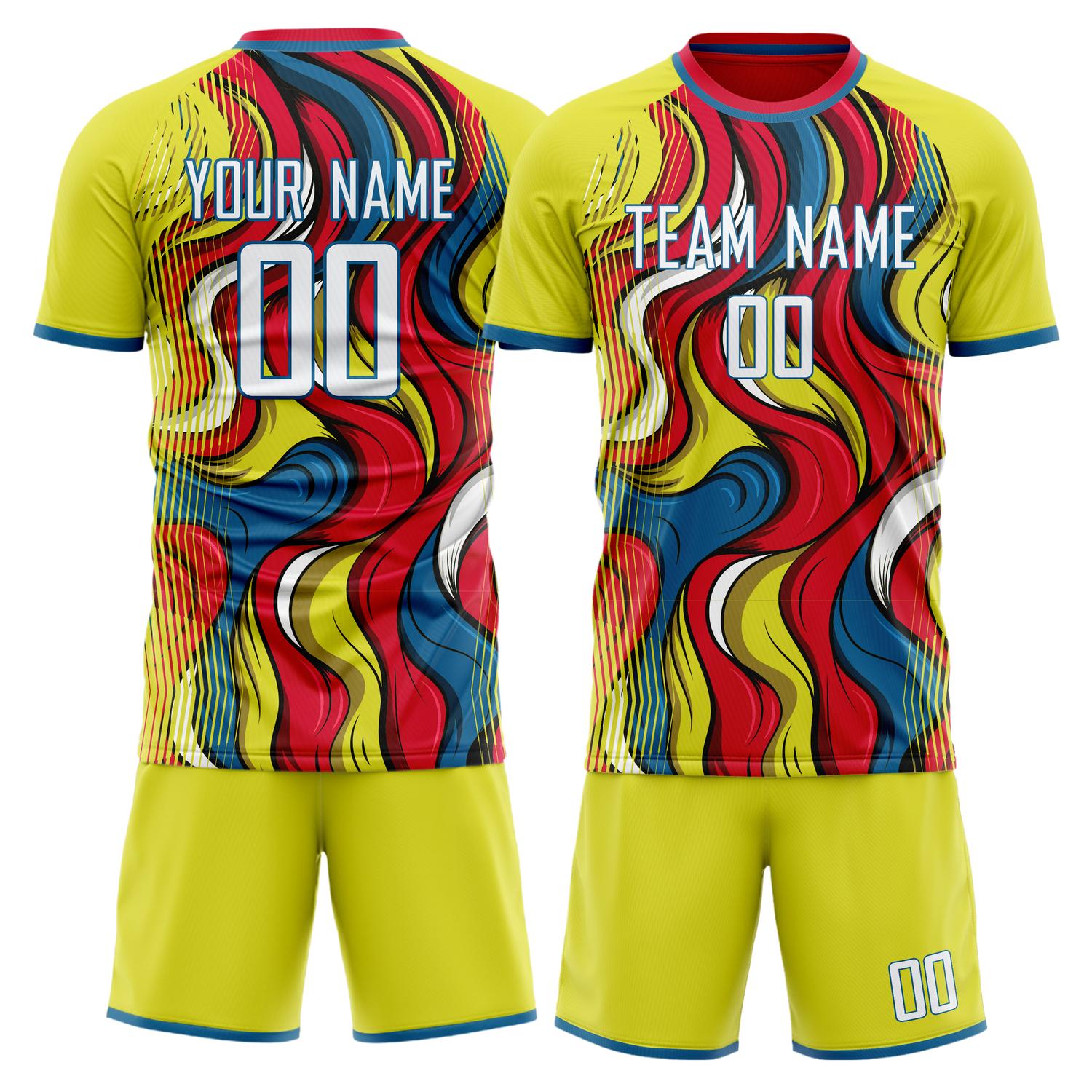 Maßgeschneidertes Professionelles Gelb Rot Künstlerischer Stil Fußballtrikot-Set FT03240809JC209