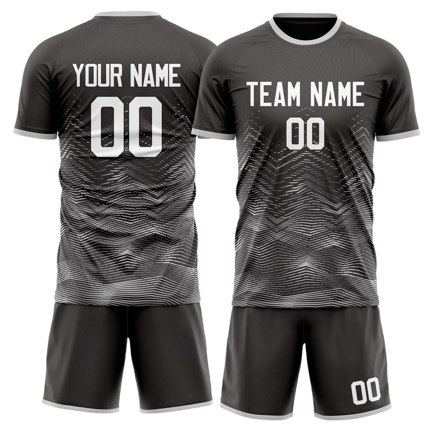 Maßgeschneidertes Professionelles Schwarz Grau Wellen Fußballtrikot-Set FT03240809JG214