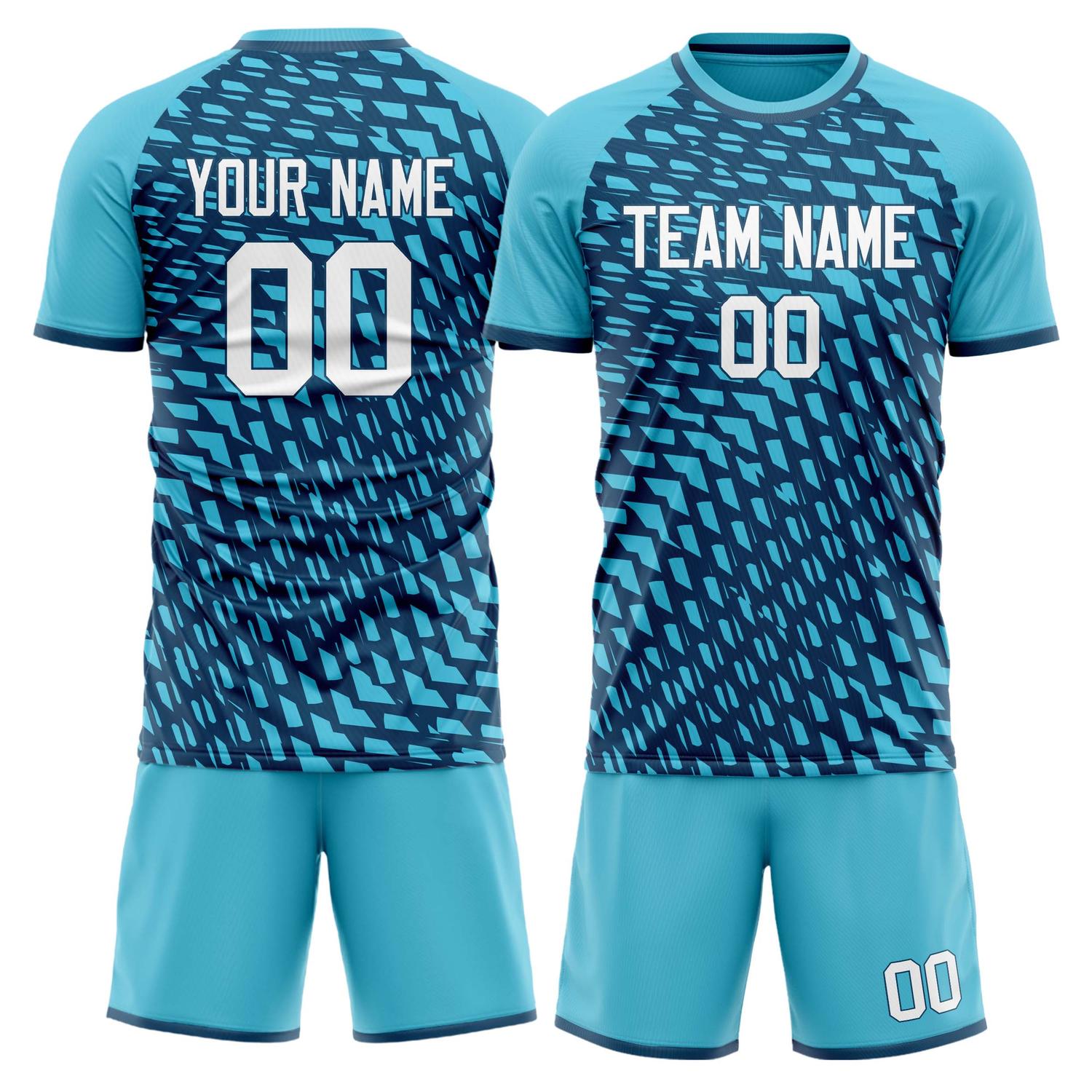Maßgeschneidertes Professionelles Hellblau Weiß Netz Fußballtrikot-Set FT03240809JG225