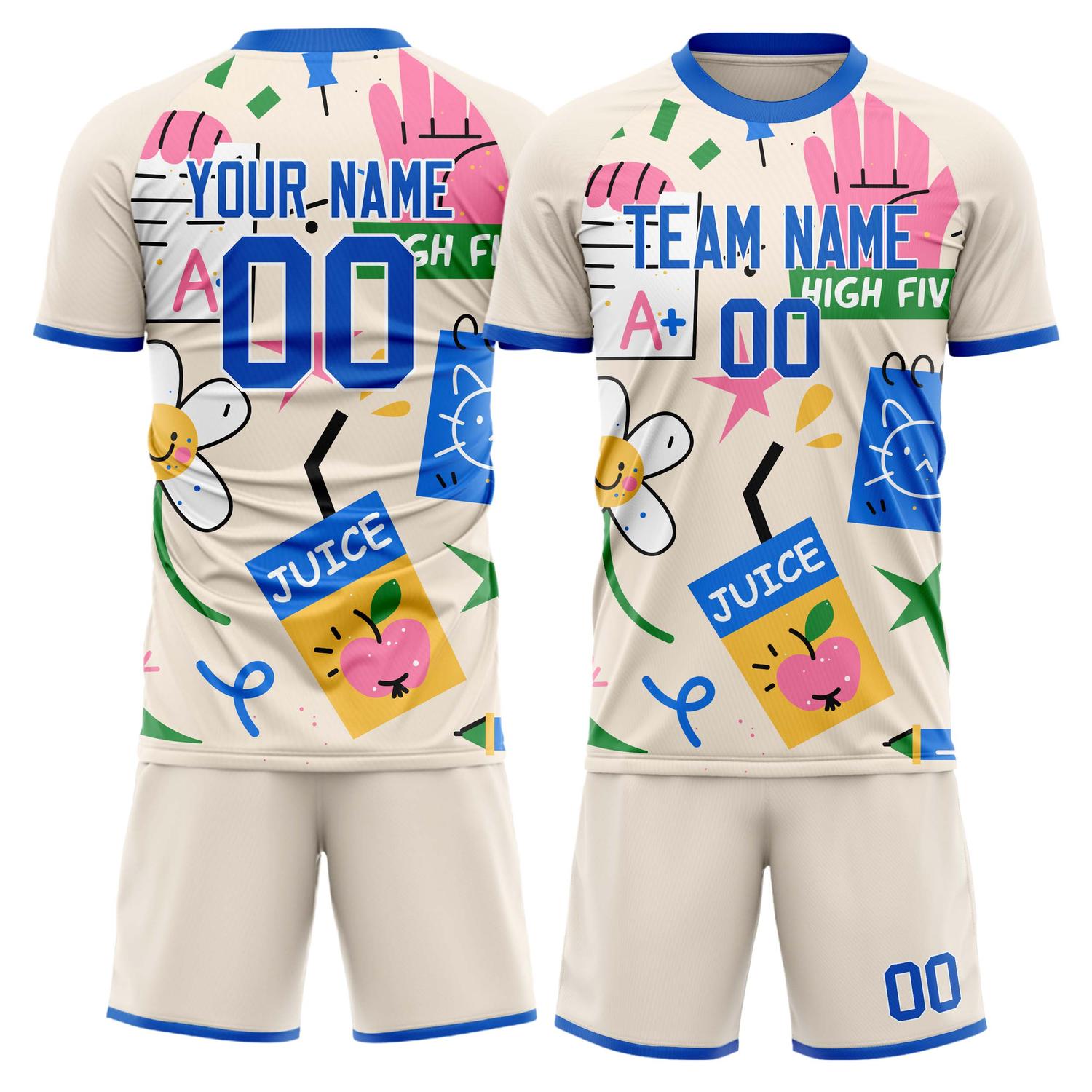 Maßgeschneidertes Professionelles Creme Blau Kinder Fußballtrikot-Set FT03240809JG258