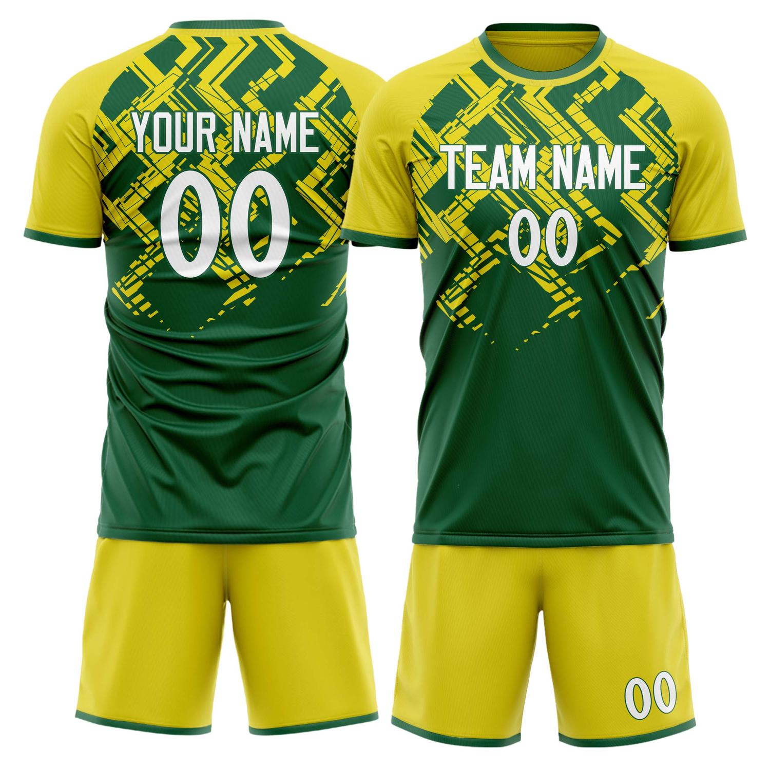 Maßgeschneidertes Professionelles Kelly Grün Gelb Technisches Fußballtrikot-Set FT03240809JG259