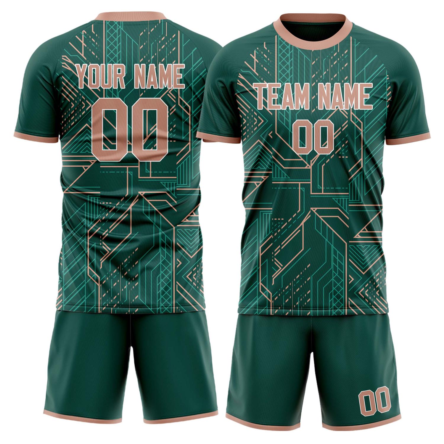 Maßgeschneidertes Professionelles Kelly Grün Rosa Technisches Fußballtrikot-Set FT03240809JG264