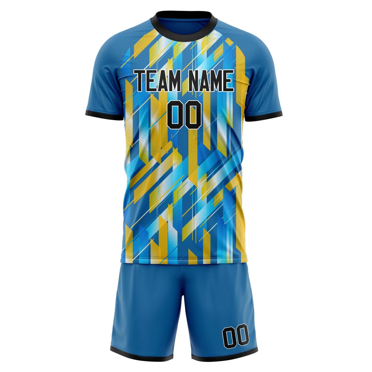 Set di maglie da calcio geometriche blu e gialle personalizzate