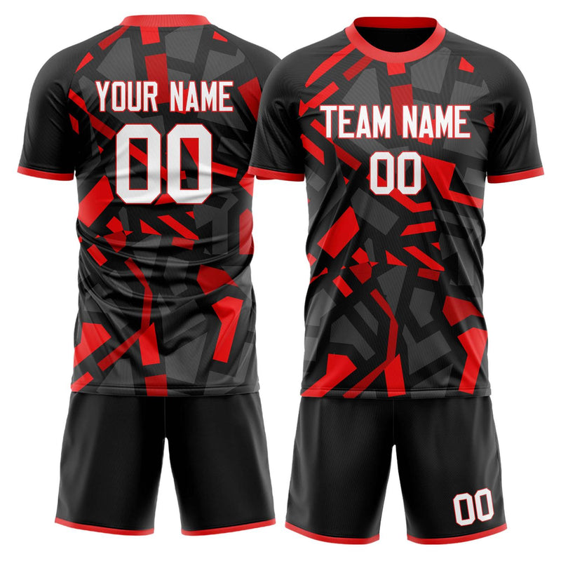 Maßgeschneidertes Professionelles Gold Rot Geometrisches Fußballtrikot-Set FT03240809JG270