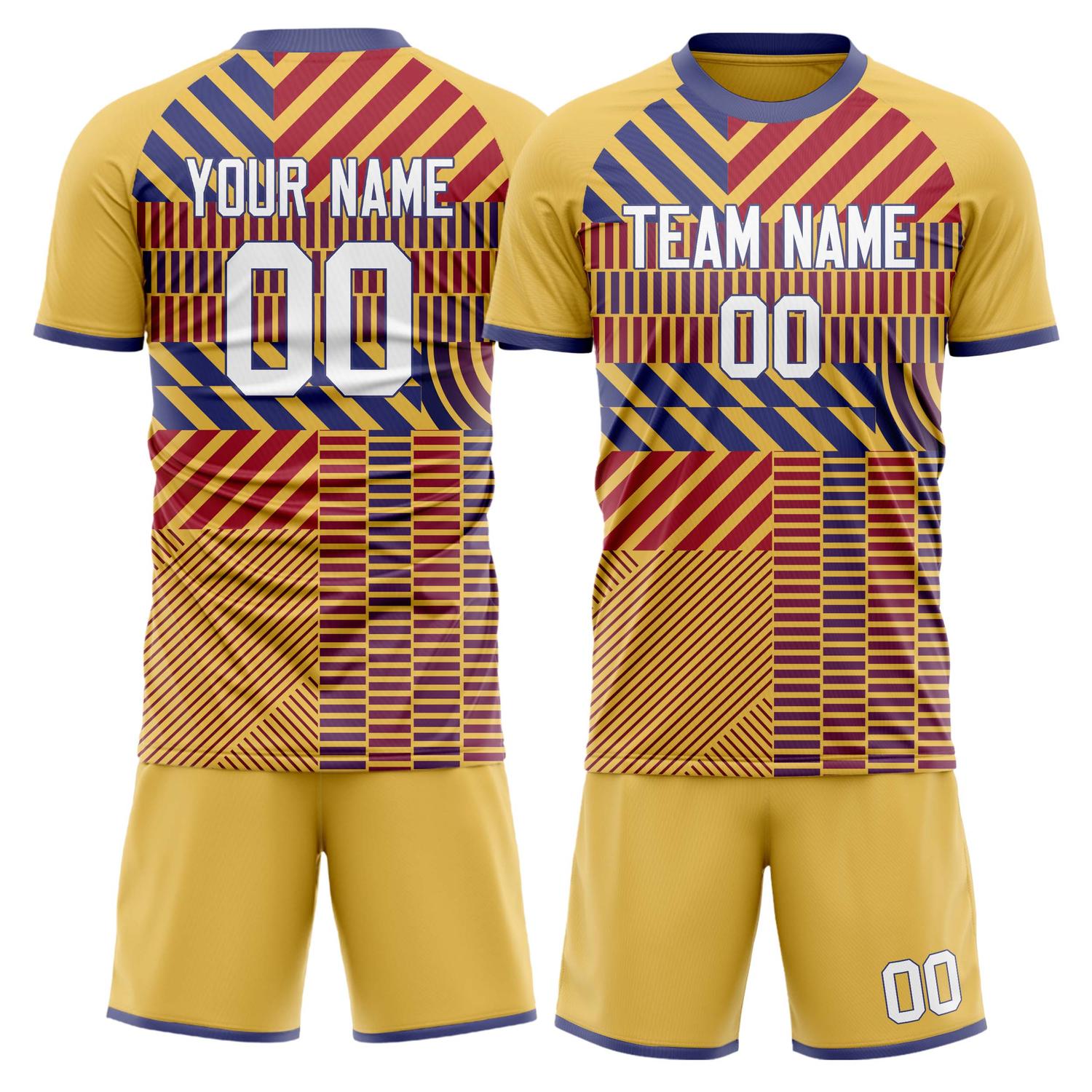 Maßgeschneidertes Professionelles Gold Grün Linien Fußballtrikot-Set FT03240809JG271