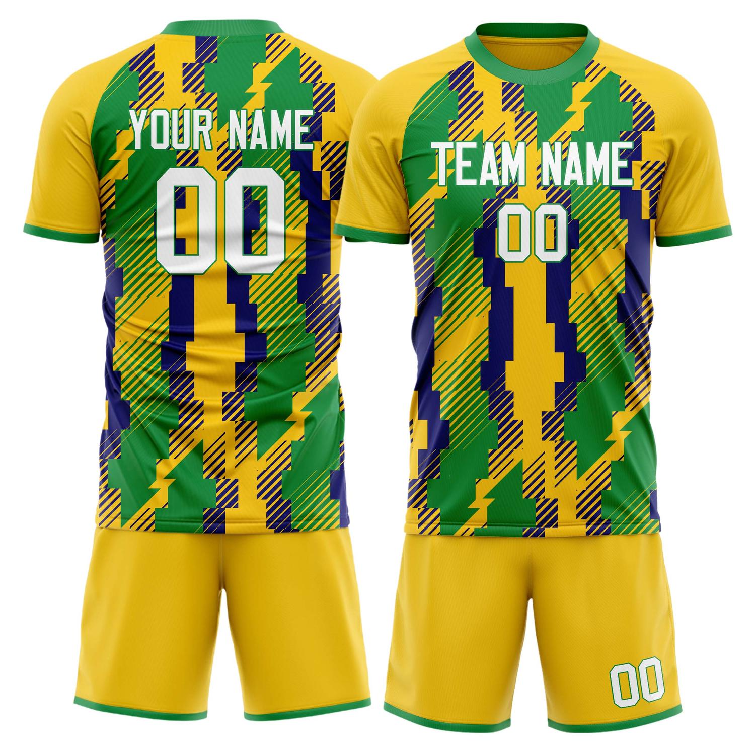 Maßgeschneidertes Professionelles Blau Weiß Grafik Fußballtrikot-Set FT03240809JG272