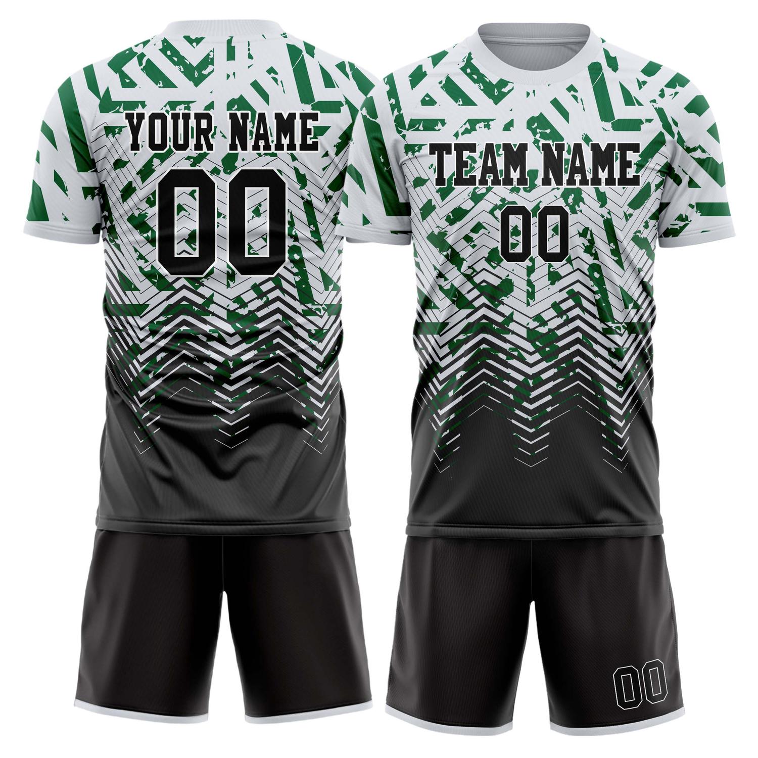 Maßgeschneidertes Professionelles Weiß Schwarz Streifen Fußballtrikot-Set FT03240809JG283