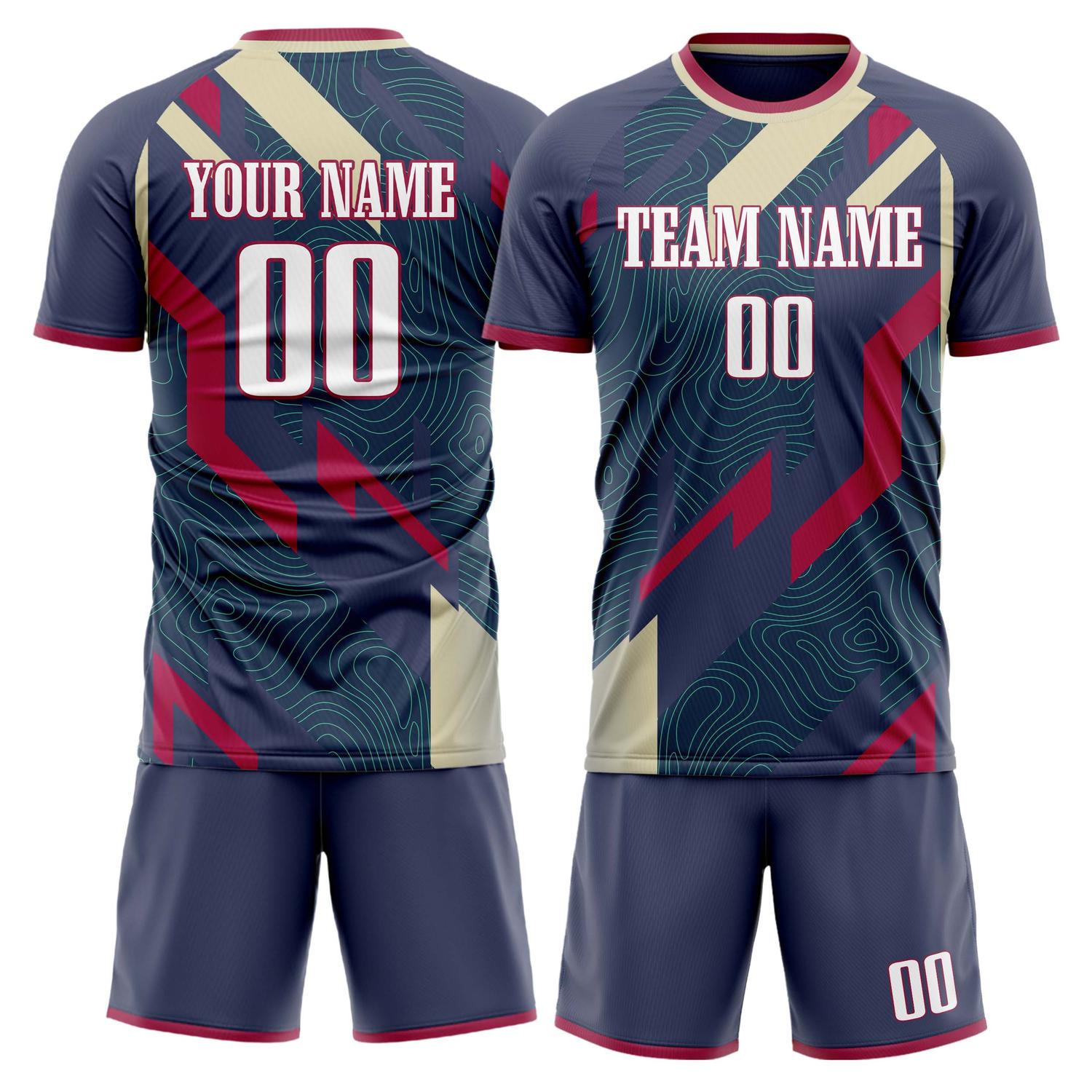 Maßgeschneidertes Professionelles Marineblau Creme Block Fußballtrikot-Set FT03240809JG287