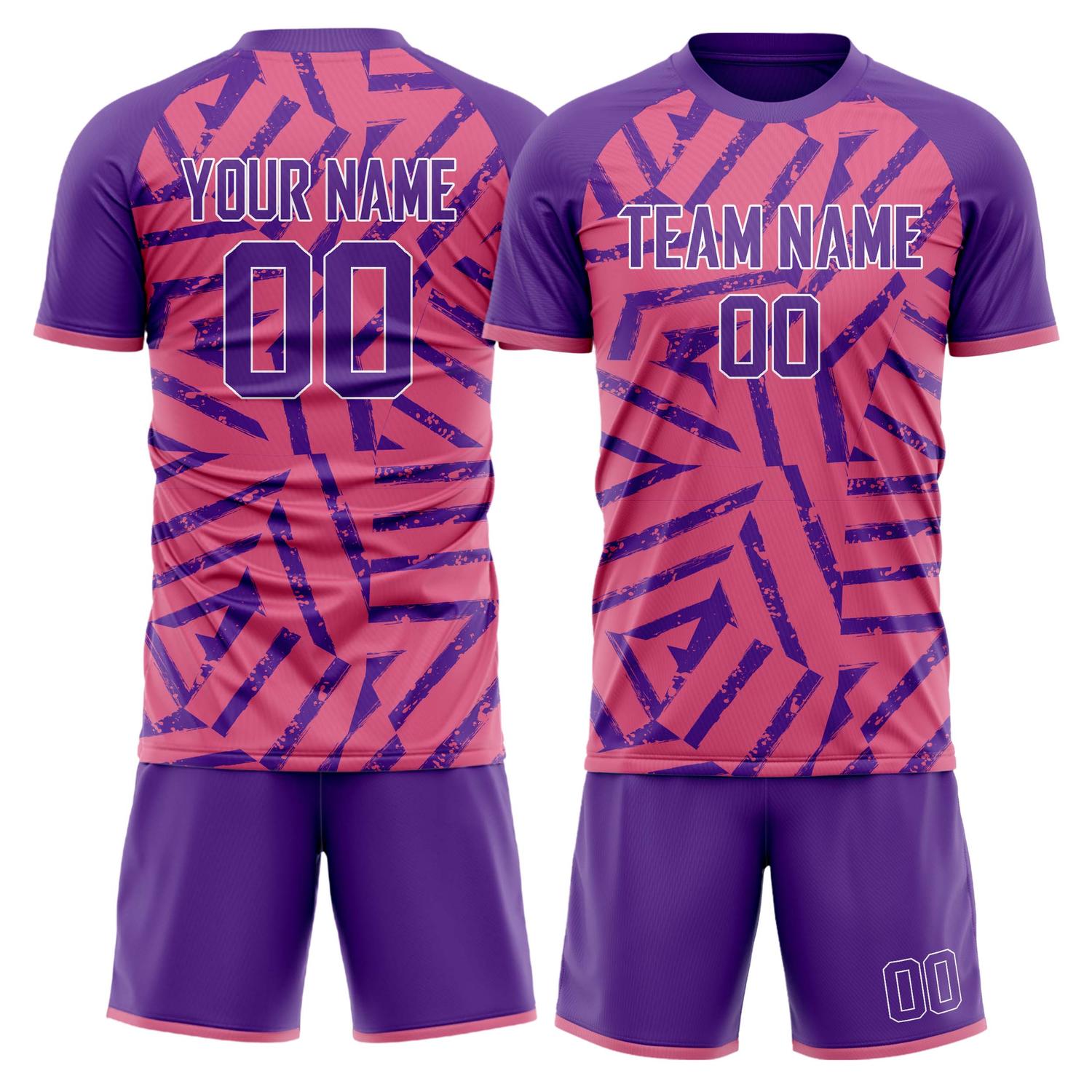 Maßgeschneidertes Professionelles Rosa Lila Streifen Fußballtrikot-Set FT03240809JG293