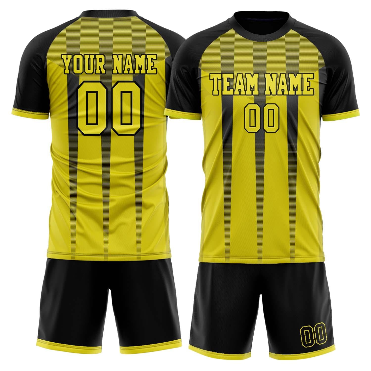 Maßgeschneidertes Professionelles Gelb Schwarz Geometrie Fußballtrikot-Set FT03240809XF113