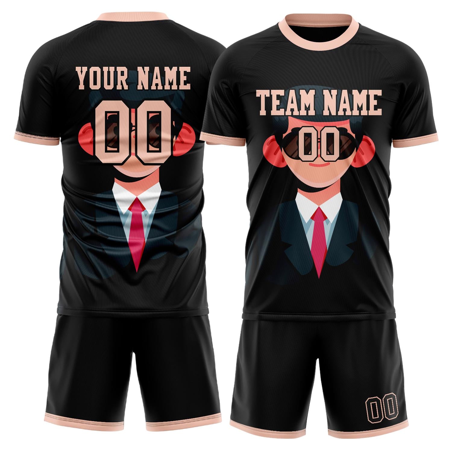 Maßgeschneidertes Professionelles Schwarz Rosa Anzugjunge Fußballtrikot-Set FT03240809XF316