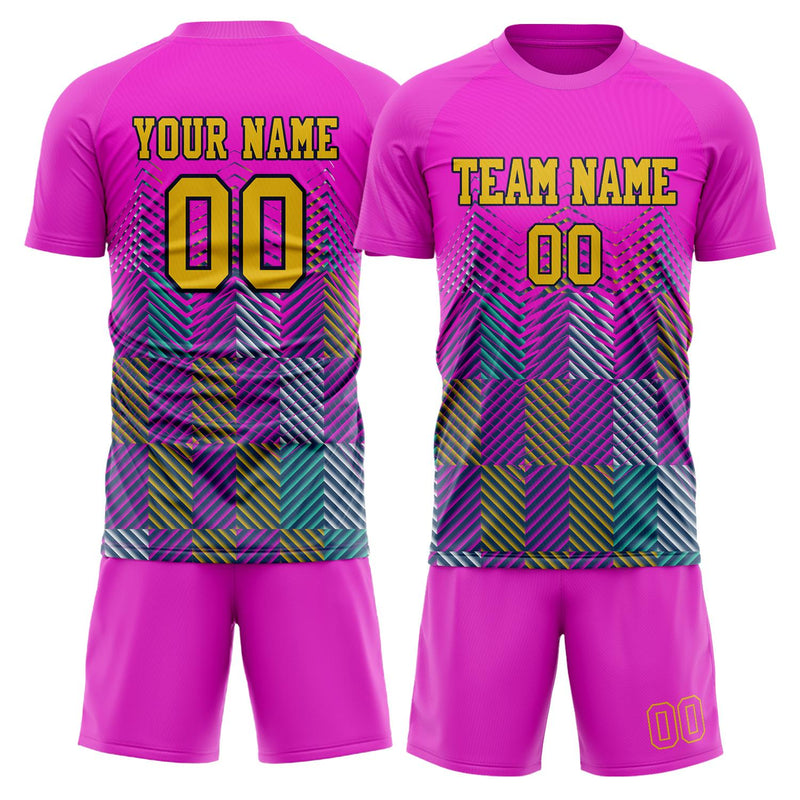 Maßgeschneidertes Professionelles Rosa Altgold Geometrie Fußballtrikot-Set FT03240809XF321