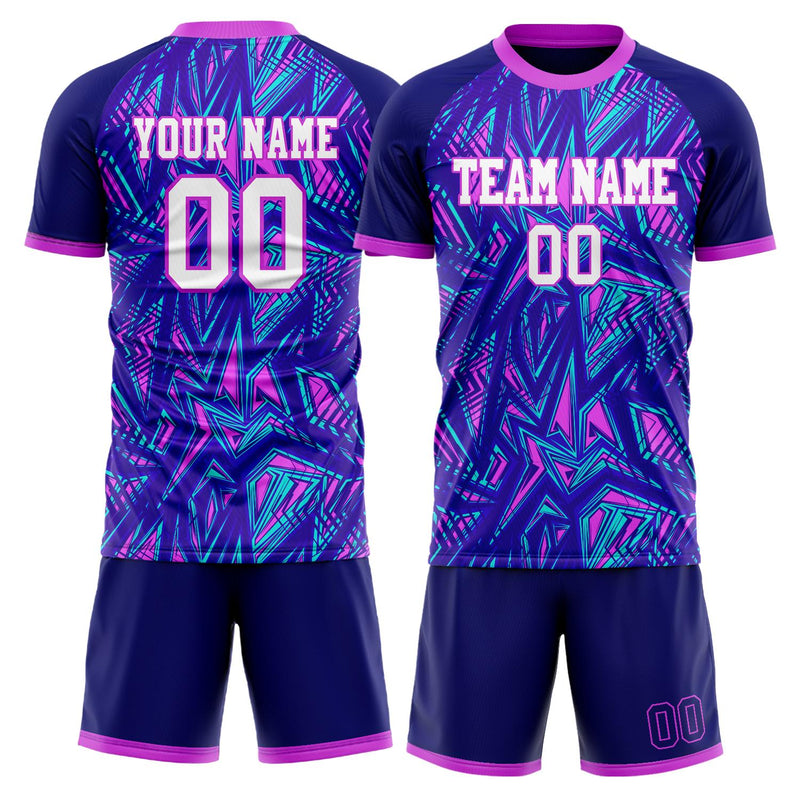 Maßgeschneidertes Professionelles Marineblau Lila Geometrie Fußballtrikot-Set FT03240809XF330
