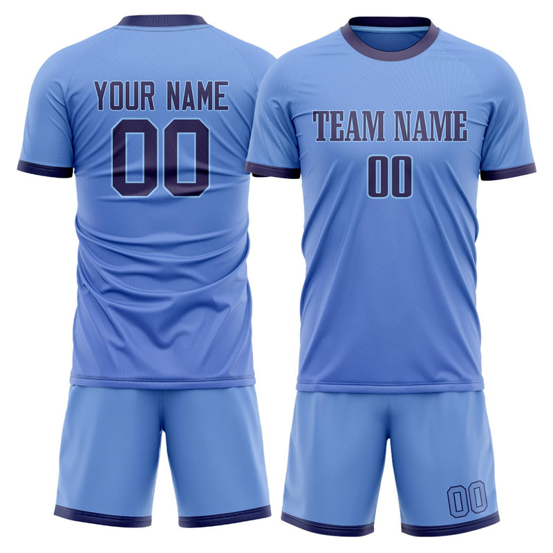 Maßgeschneidertes Professionelles Blau Marineblau Einfarbig Fußballtrikot-Set FT03240809XF373