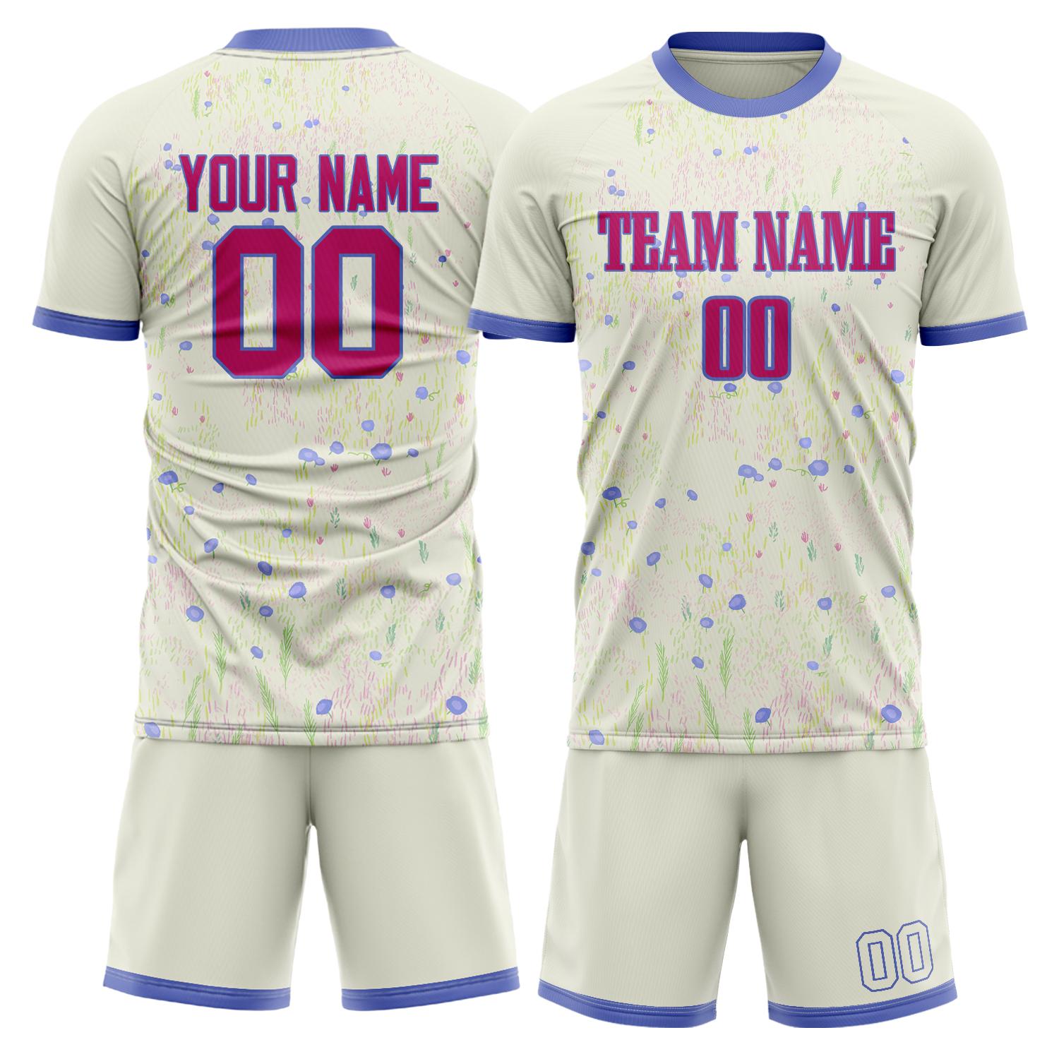 Maßgeschneidertes Professionelles Creme Lila Punkte Fußballtrikot-Set FT03240809XF404