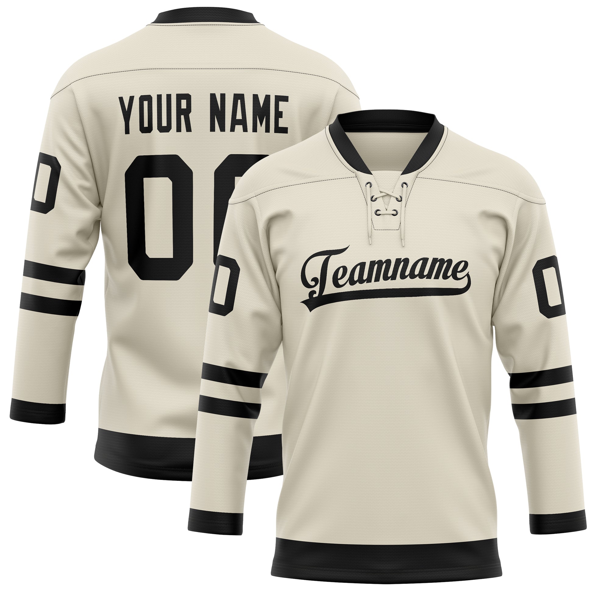 Maßgeschneidertes Professionelles Creme Schwarz Eishockeytrikot HK01240718CR124