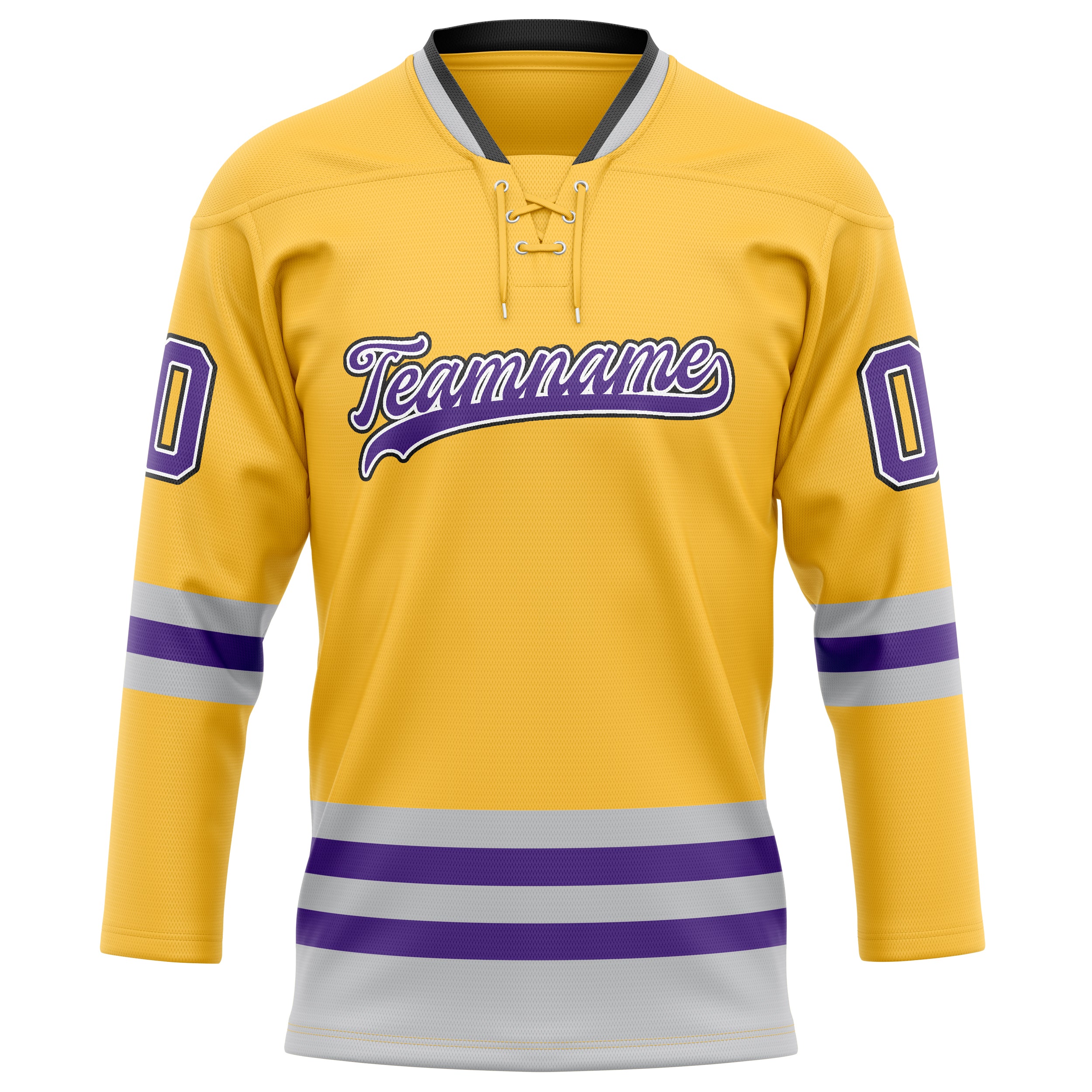 Maßgeschneidertes Professionelles Gold Lila Eishockeytrikot
