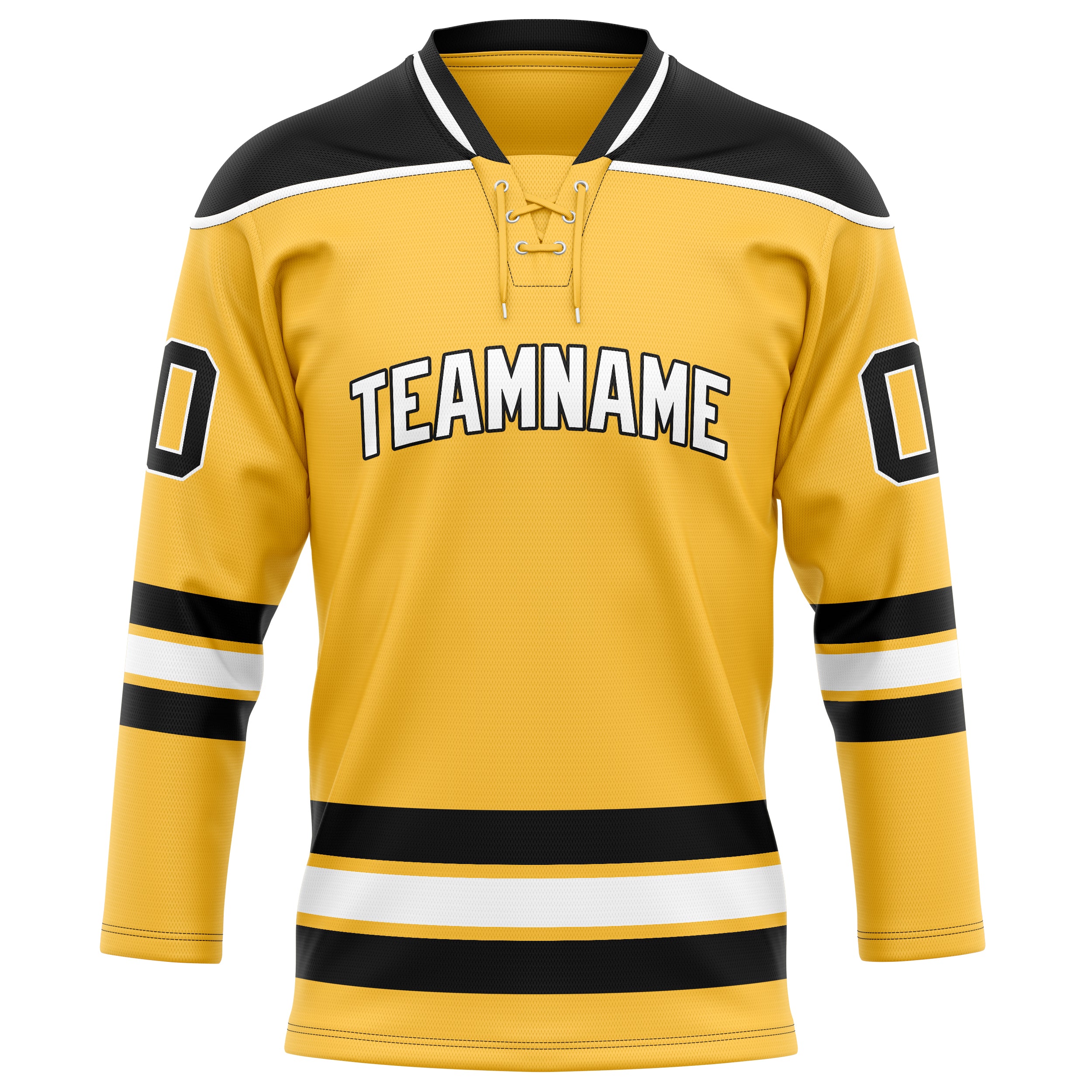 Maßgeschneidertes Professionelles Gold Schwarz Eishockeytrikot