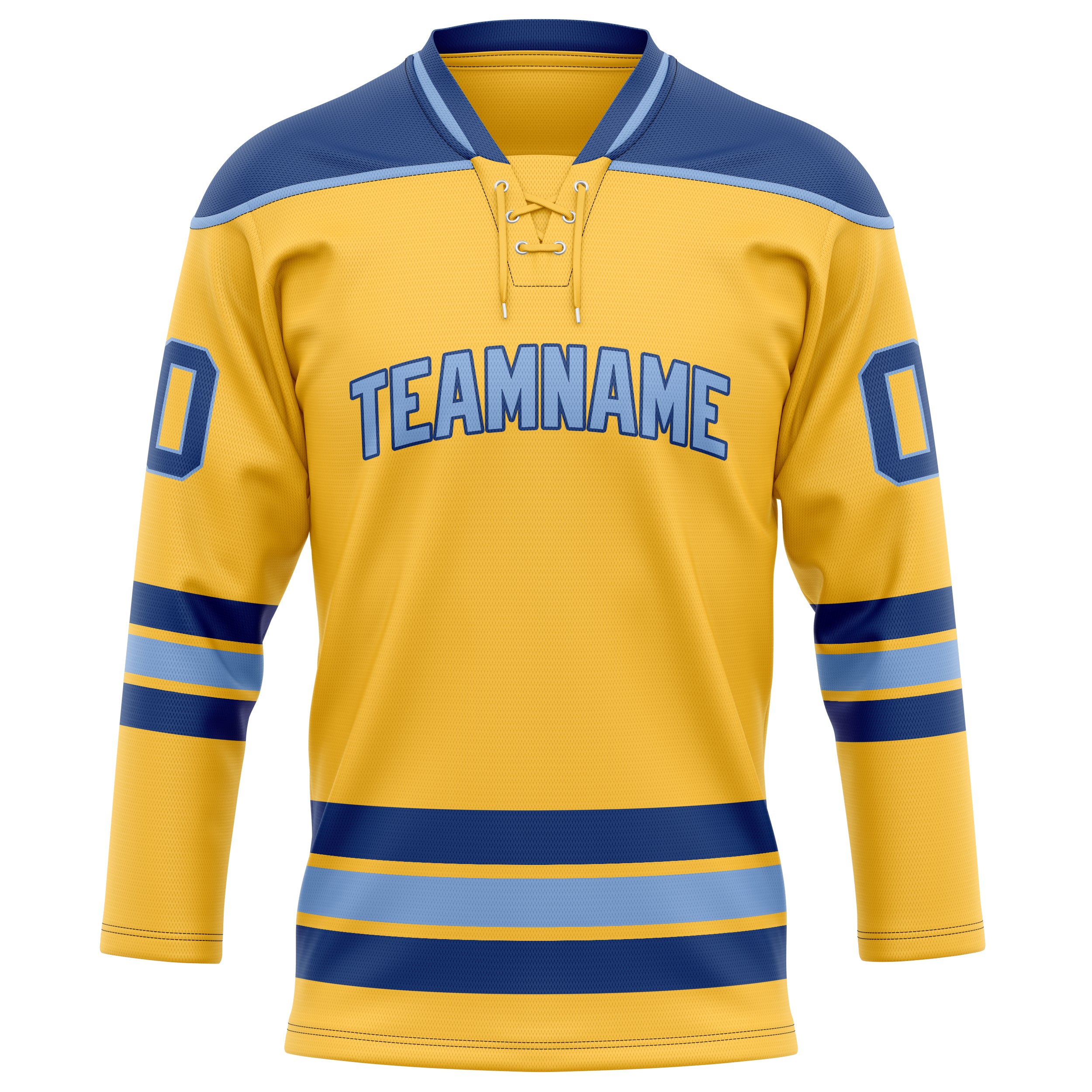 Maßgeschneidertes Professionelles Gold Königsblau Eishockeytrikot